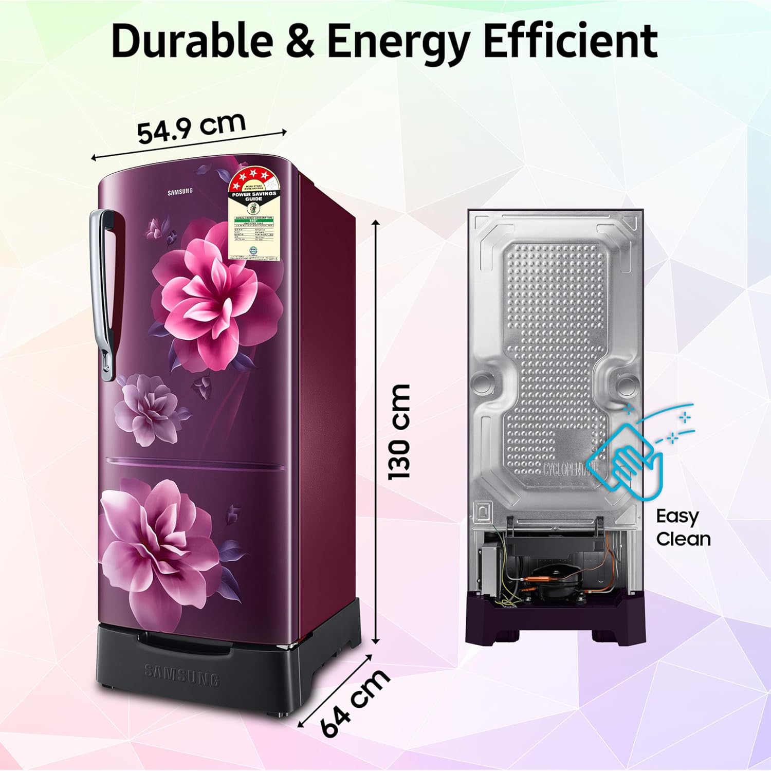Samsung 183 L, 4 Star, Digital Inverter, Direct-Cool Single Door Refrigerator (RR20C1824CR/HL, Red, Camellia Purple, Base Stand Drawer) - View 7
