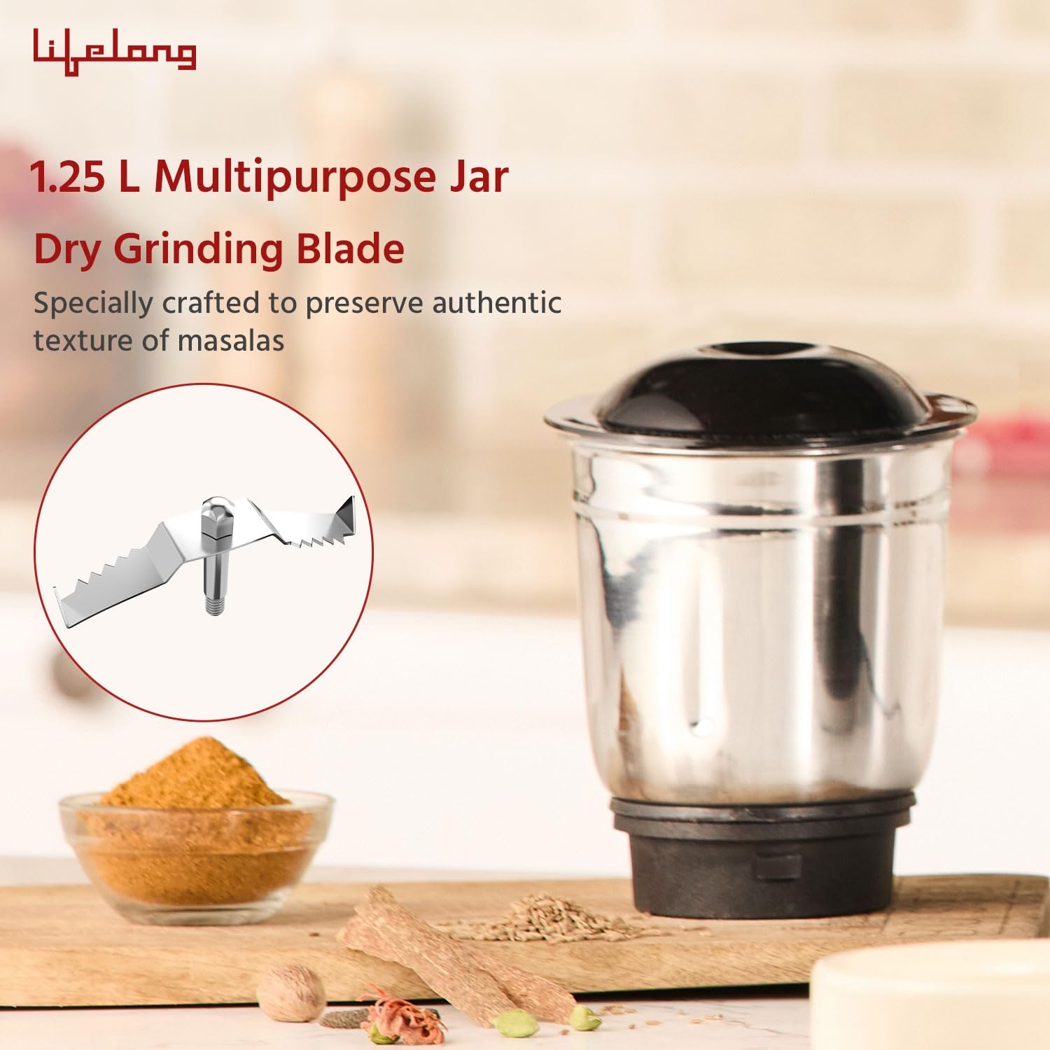 Lifelong LLMG23 Power Pro 500-Watt Mixer Grinder with 3 Jars (Liquidizing, Wet Grinding and Chutney Jar), Stainless Steel blades, 1 Year Warranty - View 7