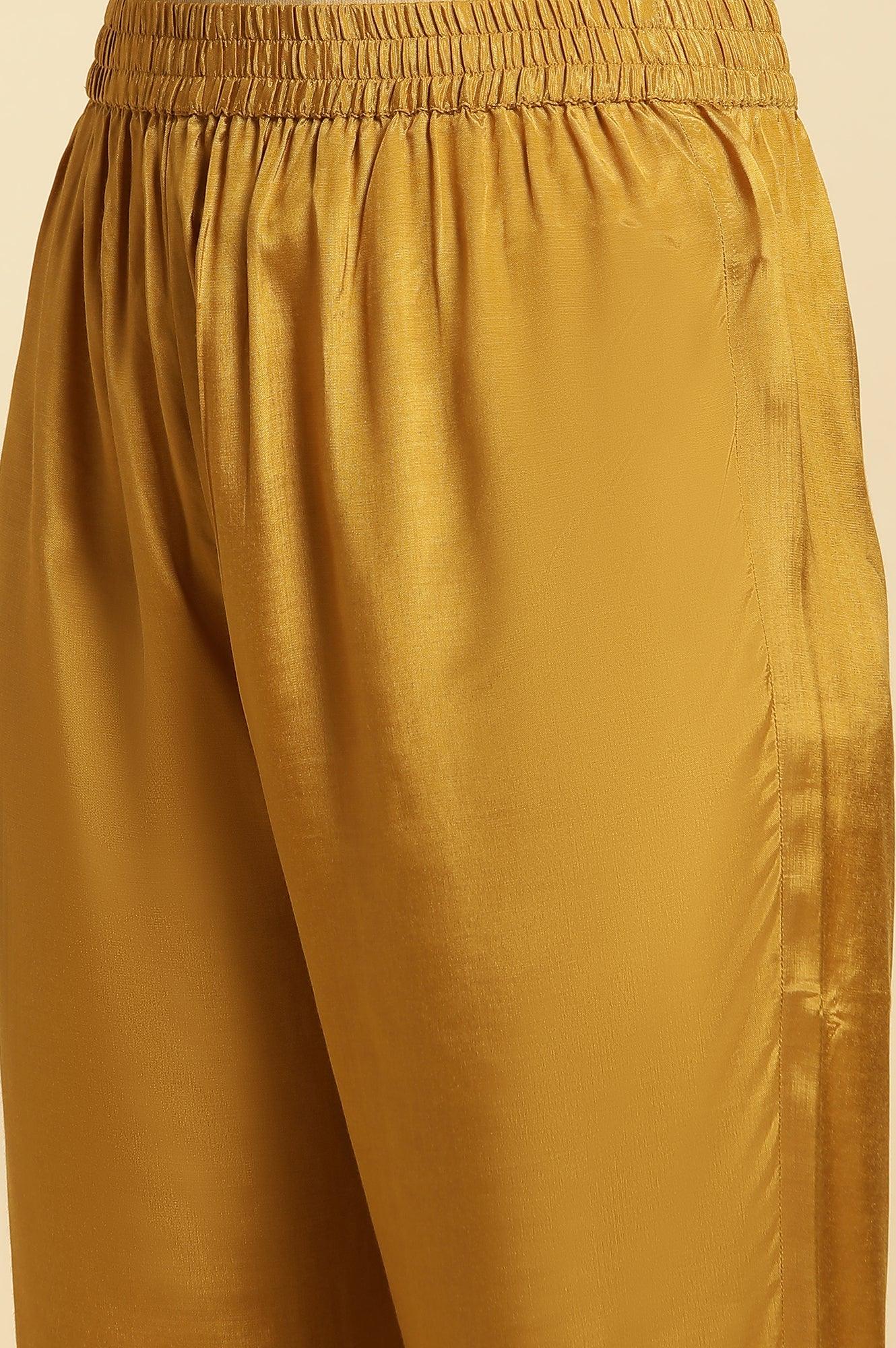 Yellow Embroidered Kurta, Pants And Dupatta Set - View 3