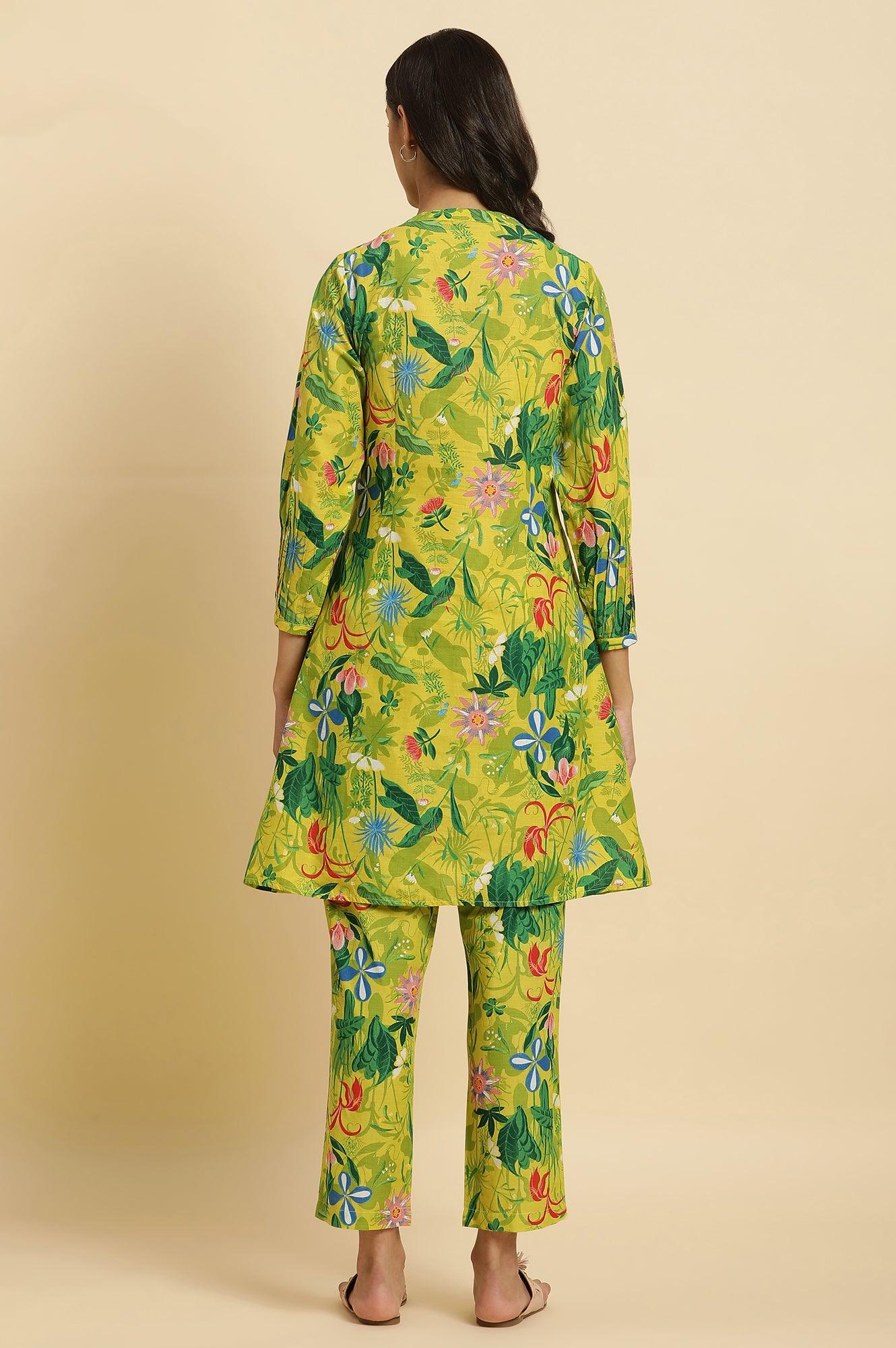 Green Floral Printed A-Line Kurta &amp; Pants Co-Ord Set - View 6