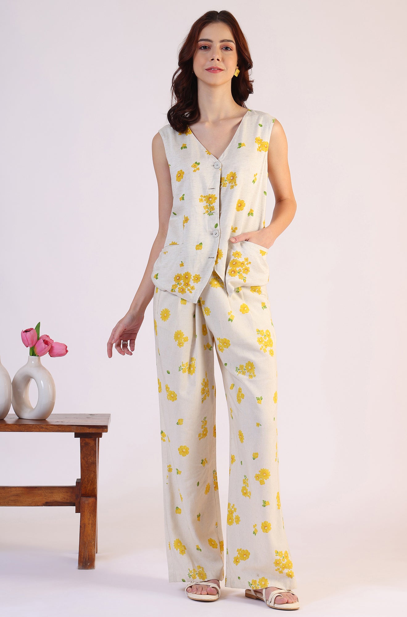 Floral Printed Rayon Top &amp; Parallel Pant Co-Ord Set - View 9