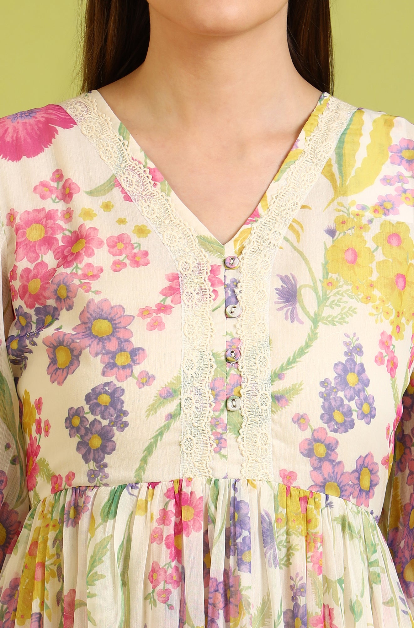 Floral Printed Flared Polyester Dress - View 9