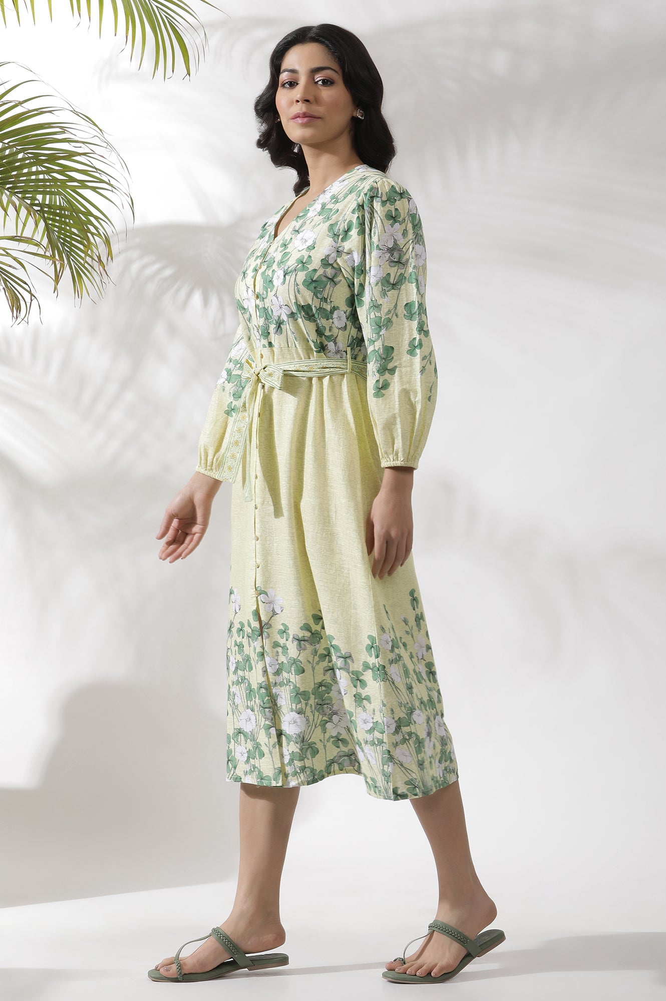 Yellow Floral Printed Shirt Dress - View 9