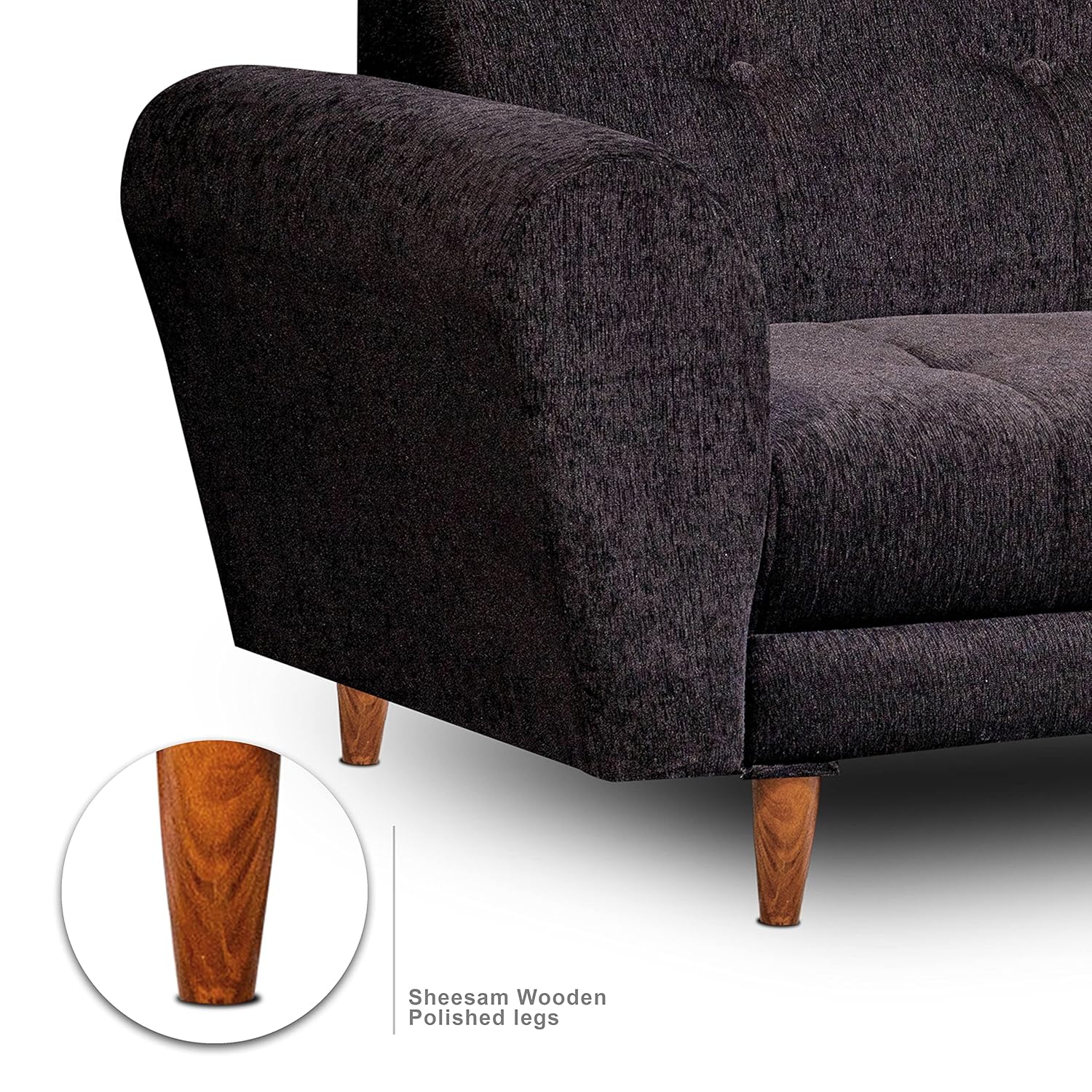 Seventh Heaven Milan 3 Seater Sofa | Luxury Comfort &amp; Extra Spacious | Sofa | Sofa Set | Wooden Sofa Set for Living Room | Sofa for Living Room &amp; Office (Chenille Molfino - Black) - View 4