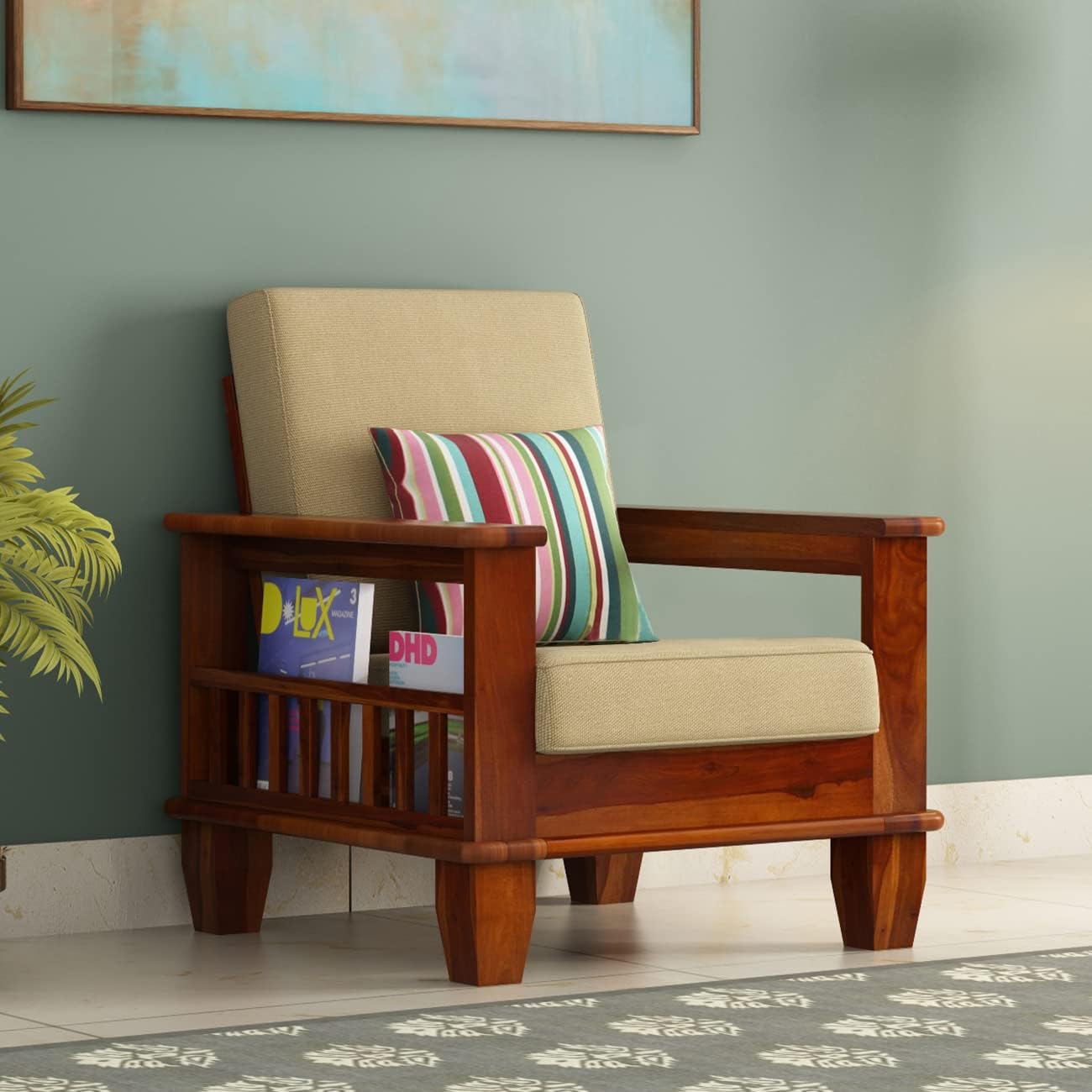 Varsha Furniture Solid Sheesham Wood Sofa for Living Room | Couch Sofa for Living Room | Sofa Set Furniture for Home| Settee (1 Seater)