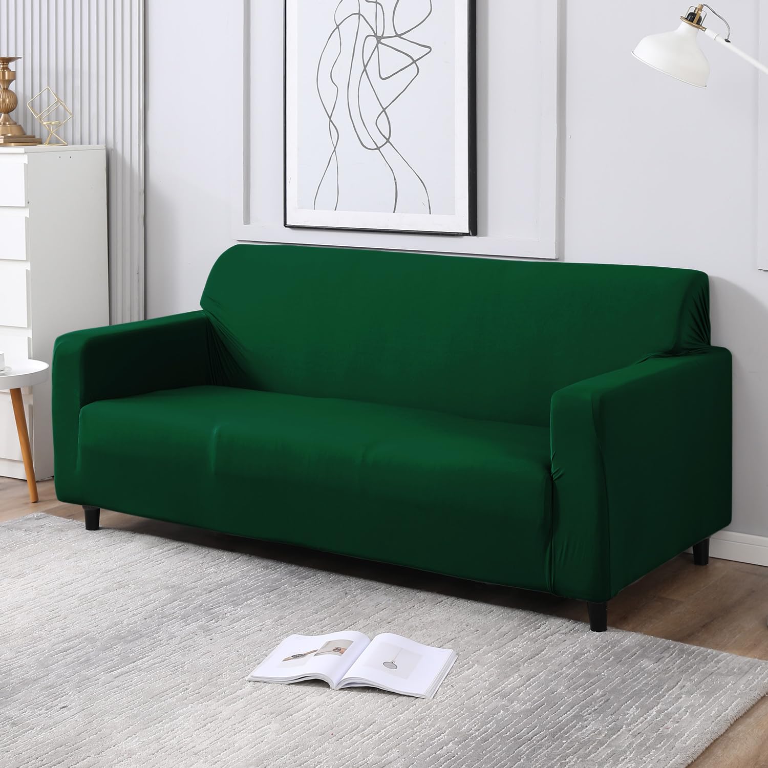 HOKIPO Printed 5 Seater Fully Covered Sofa Cover in 3 Seater and 2 Seater Configuration, Bottle Green (AR-4278-E25 + AR-4279-E25) - View 3