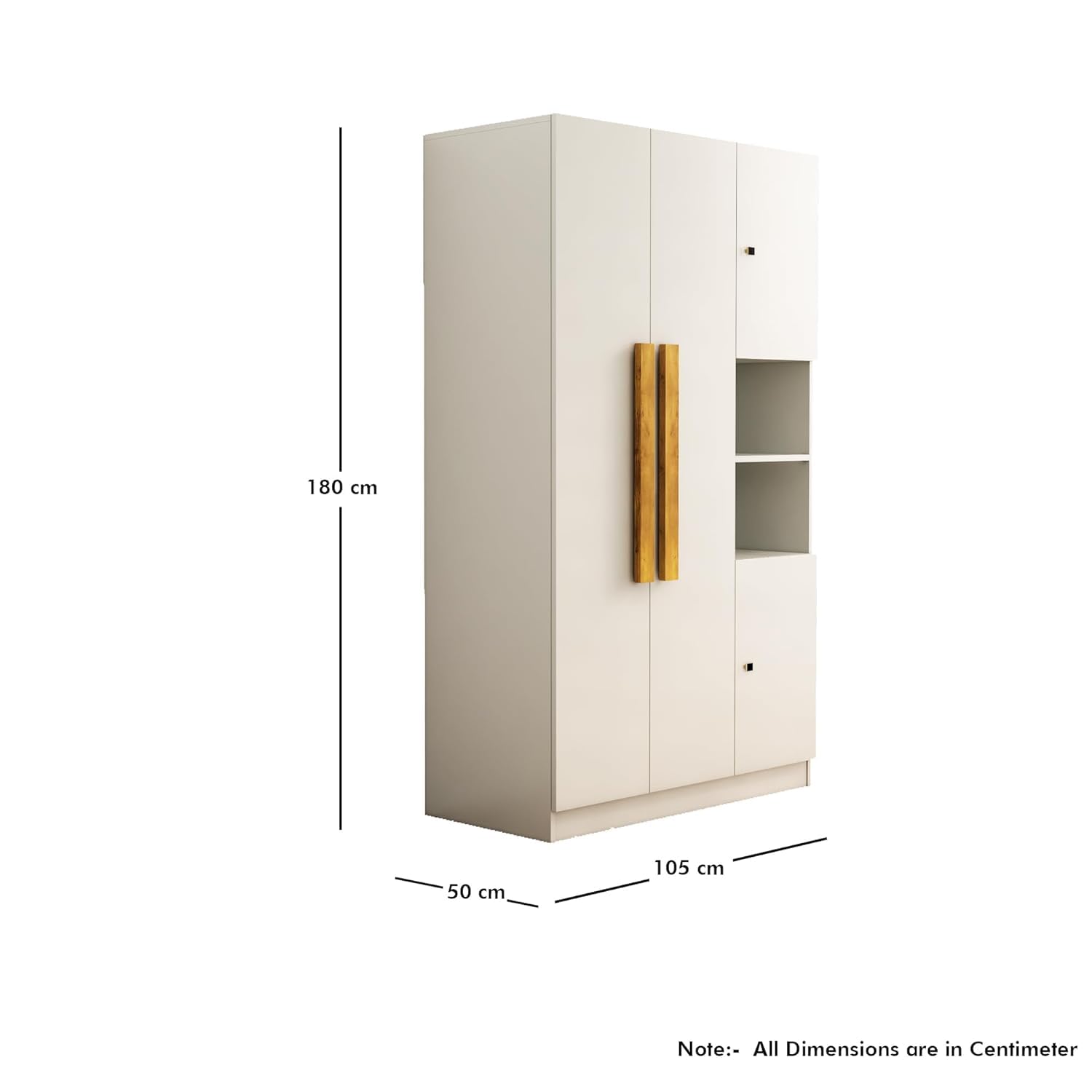 Bniture Wooden Almirah for Clothes, Door for Bedroom, 4 Door Wardrobe with Hanging Space (50D x 105W x 180H CM) |3 Year Warranty (Frosty White) - View 2