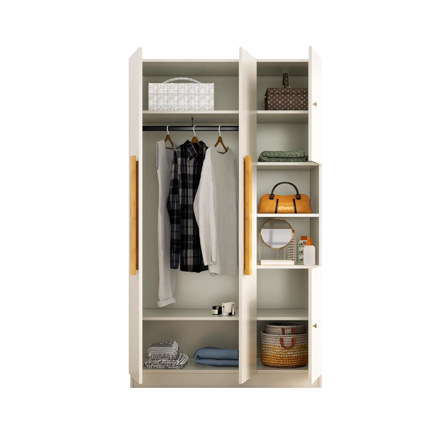 Bniture Wooden Almirah for Clothes, Door for Bedroom, 4 Door Wardrobe with Hanging Space (50D x 105W x 180H CM) |3 Year Warranty (Frosty White) - View 5