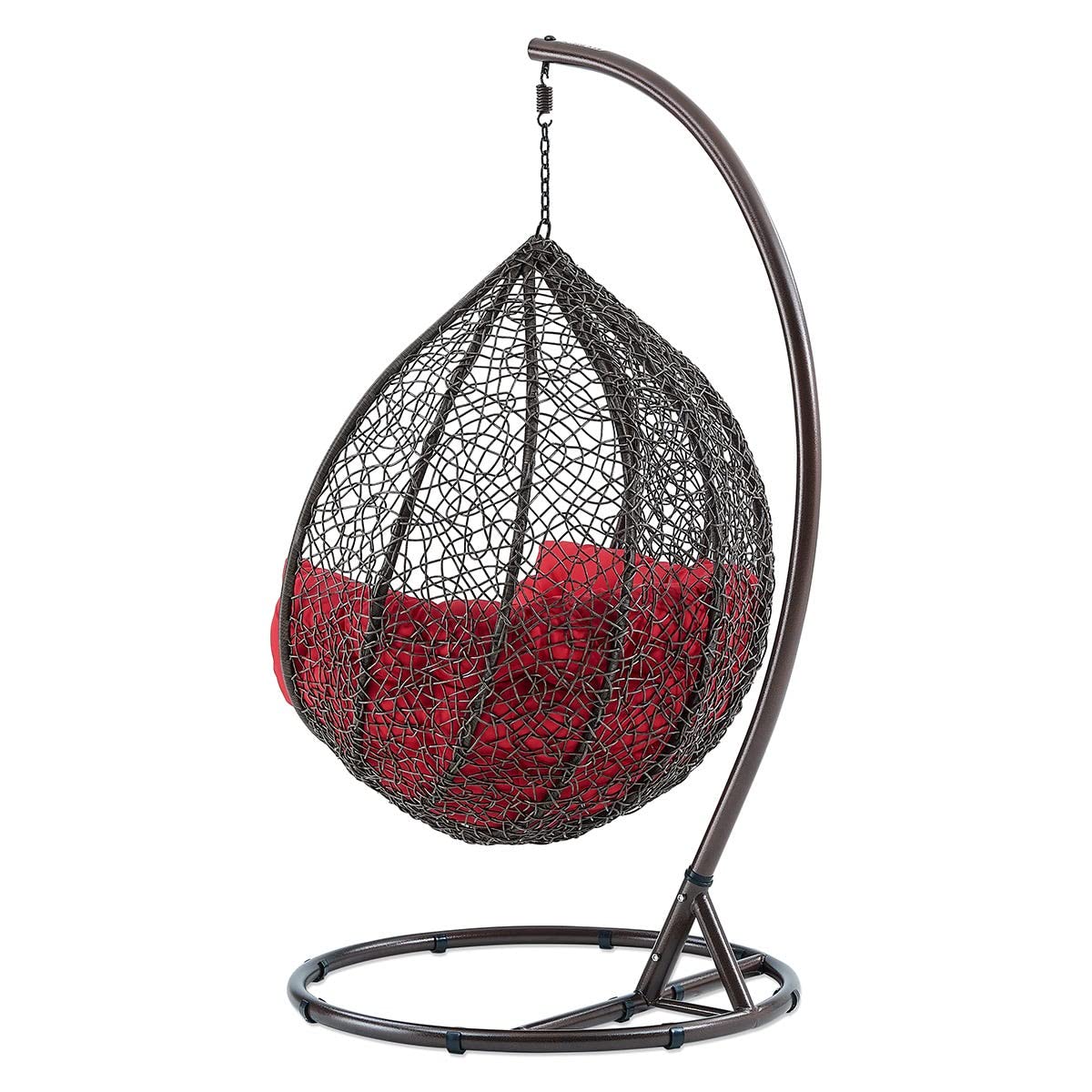 Rattan Knots Craft India Single Seater Swing Chair With Stand & Cushion Outdoor Indoor Balcony Garden Patio,Powder Coated Frame,Uv Protected Wicker,Premium Cushion Af_In_038 - View 3