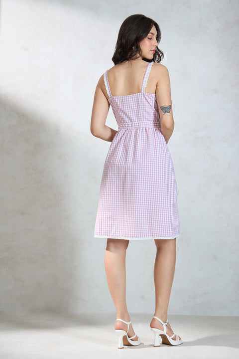 Eileen 100% Cotton Front Tie Lace Detail Dress - View 6