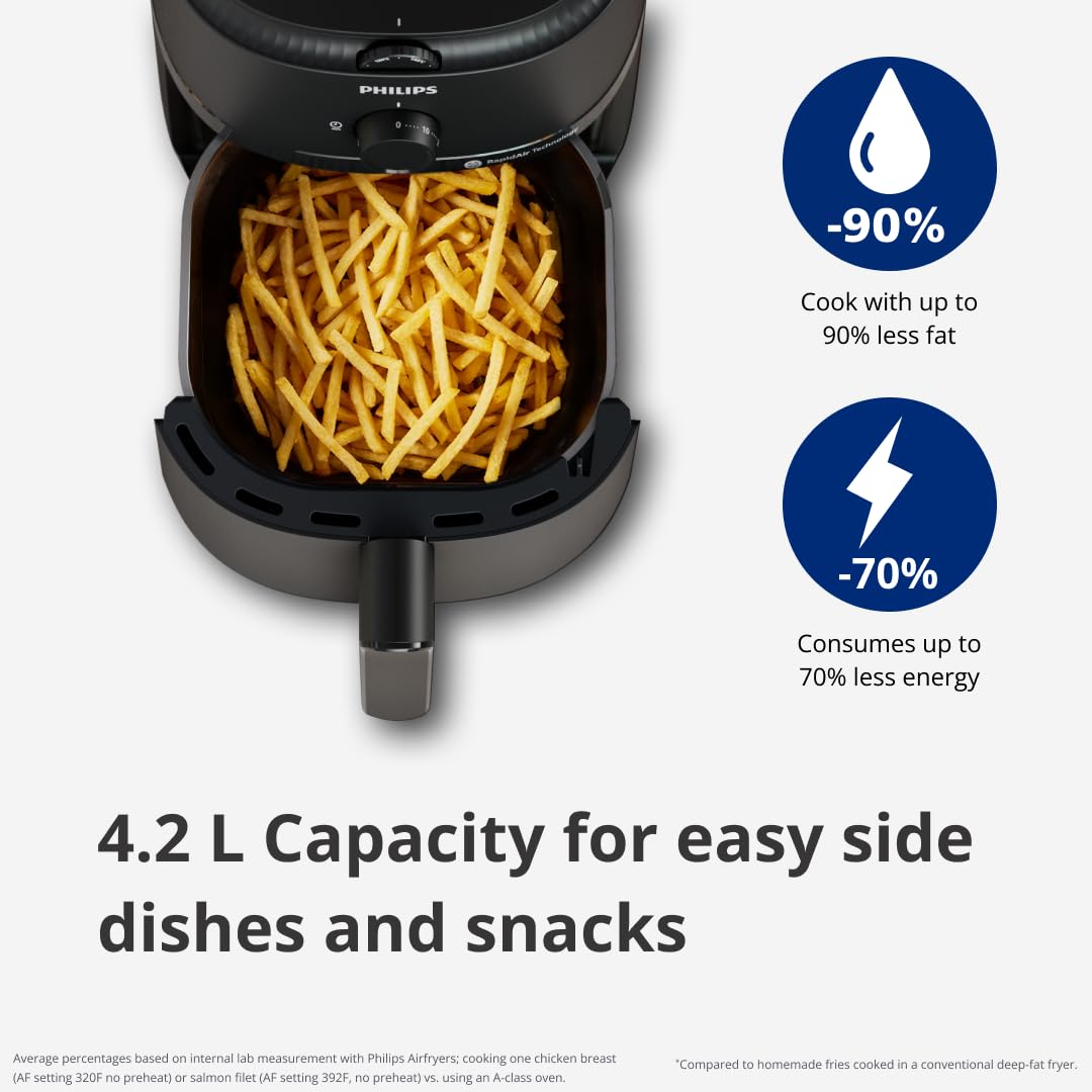 PHILIPS Air Fryer NA120/00, uses up to 90% less fat, 1500W, 4.2 Liter, with Rapid Air Technology (Black), Large - View 2
