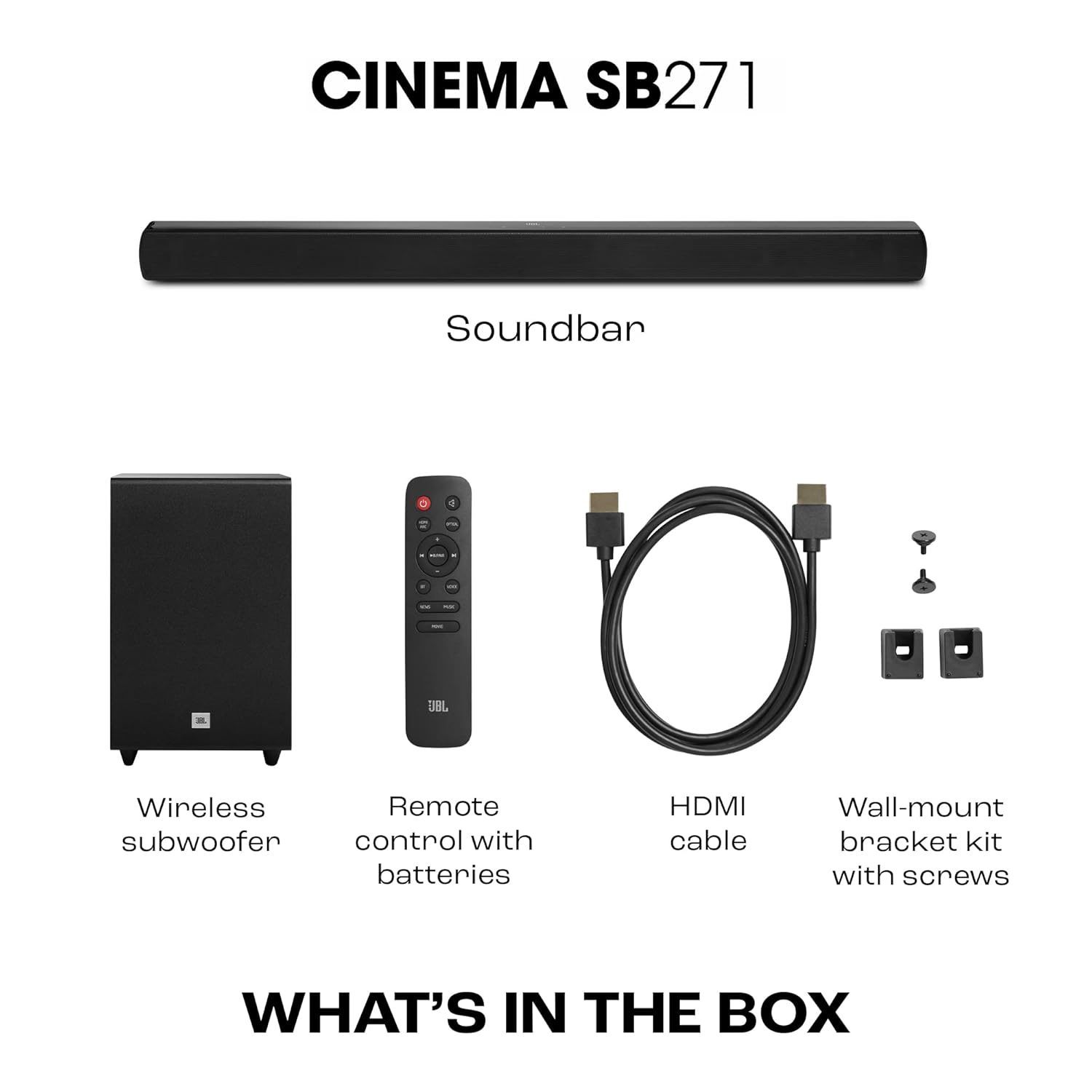 JBL Cinema SB271, Dolby Digital Soundbar with Wireless Subwoofer for Extra Deep Bass, 2.1 Channel Home Theatre with Remote, HDMI ARC, Bluetooth & Optical Connectivity (220W) - View 2