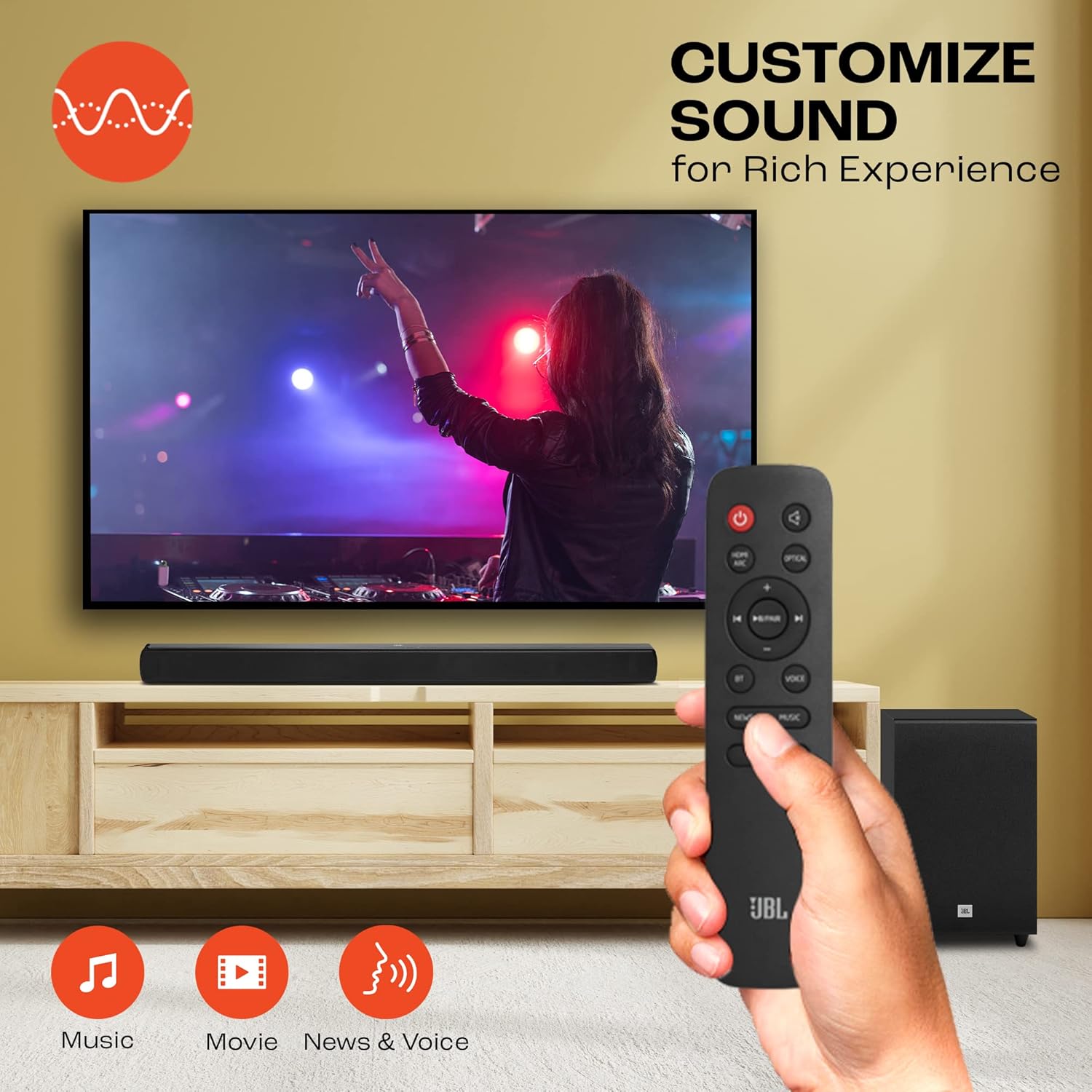 JBL Cinema SB271, Dolby Digital Soundbar with Wireless Subwoofer for Extra Deep Bass, 2.1 Channel Home Theatre with Remote, HDMI ARC, Bluetooth & Optical Connectivity (220W) - View 4
