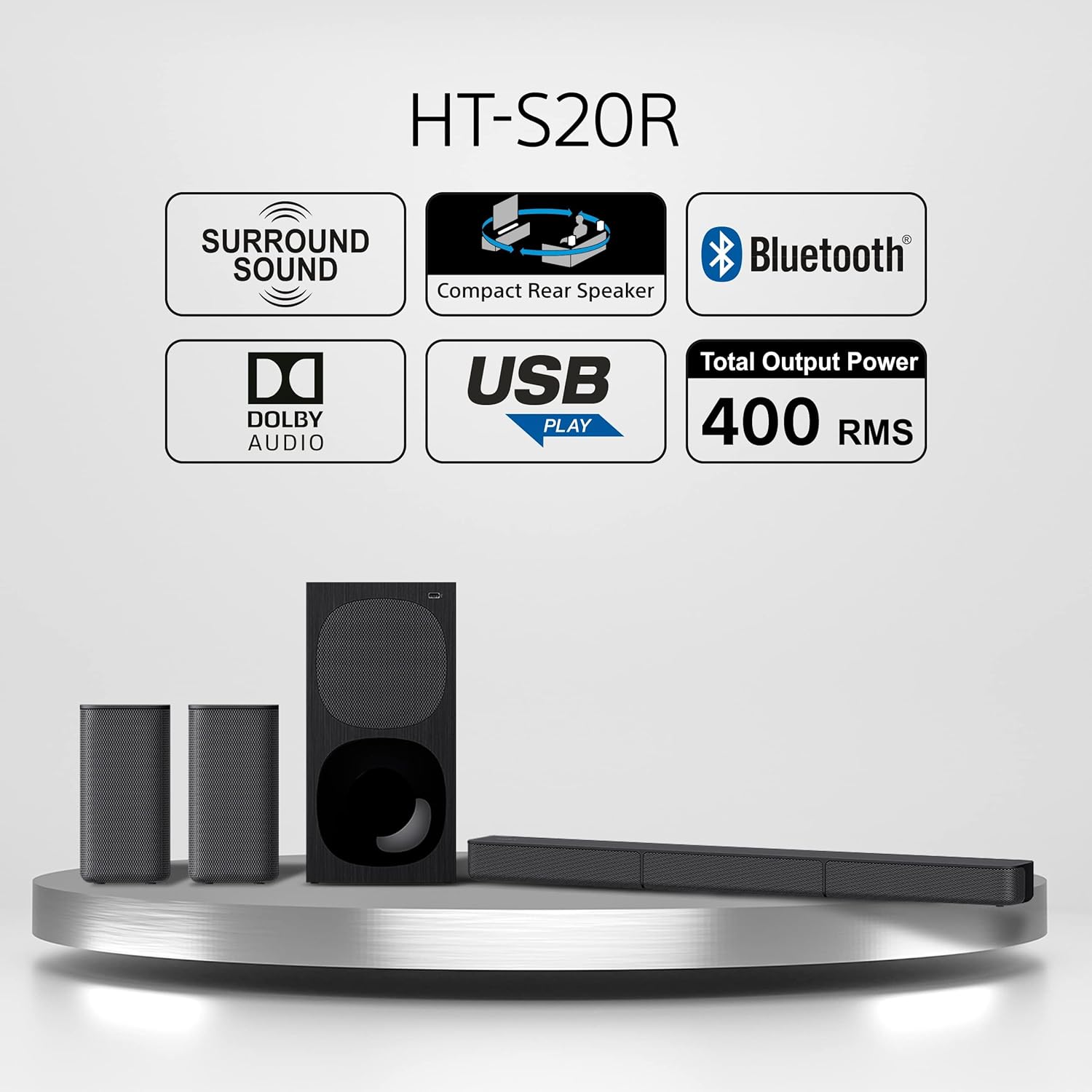 Sony HT-S20R Real 5.1ch Dolby Digital Soundbar for TV with subwoofer and Compact Rear Speakers, 5.1ch Home Theatre System (400W,Bluetooth & USB Connectivity, HDMI & Optical connectivity) - View 7