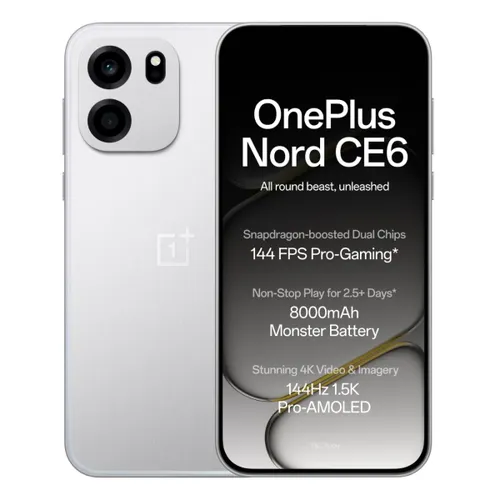 OnePlus Nord CE6 5G (8GB RAM, 256GB Storage) | Snapdragon 7s Gen 4 | 8000mAh Battery | 50MP Camera | Lunar Pearl