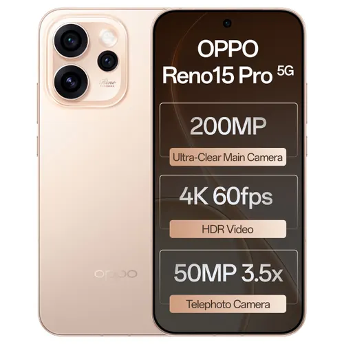OPPO Reno15 Pro 5G (12GB RAM, 256GB Storage) | MediaTek Dimensity 8450 | 6500mAh Battery | IP69 Water and Dust Resistance | Sunset Gold