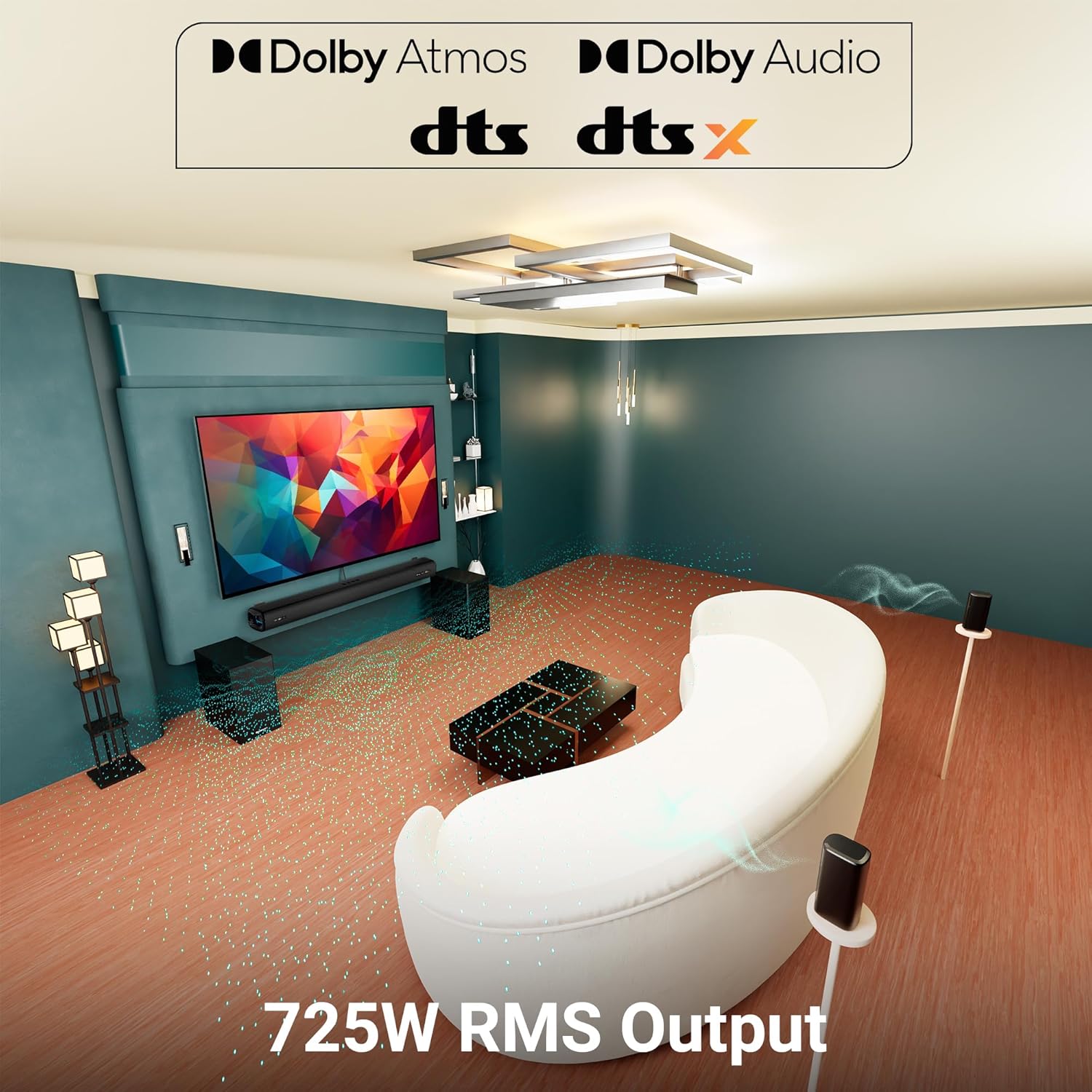 ZEBRONICS Juke BAR 9900 Soundbar, 725 Watts, DTS X, Dolby Atmos, 5.2.4 CH, 2X Wireless (Subwoofer &amp; Satellites), BT v5.3 | HDMI eARC | Optical in | AUX | USB, RGB LED, Wireless UHF Mic, Deep Bass - View 6