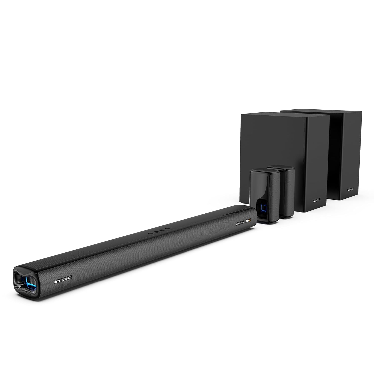 ZEBRONICS Juke BAR 9900 Soundbar, 725 Watts, DTS X, Dolby Atmos, 5.2.4 CH, 2X Wireless (Subwoofer &amp; Satellites), BT v5.3 | HDMI eARC | Optical in | AUX | USB, RGB LED, Wireless UHF Mic, Deep Bass - View 7