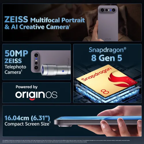 vivo X300 FE 5G (12GB RAM, 256GB Storage) | Snapdragon 8 Gen 5 | 6500mAh Battery | ZEISS 50MP Camera | Noir Black - View 2