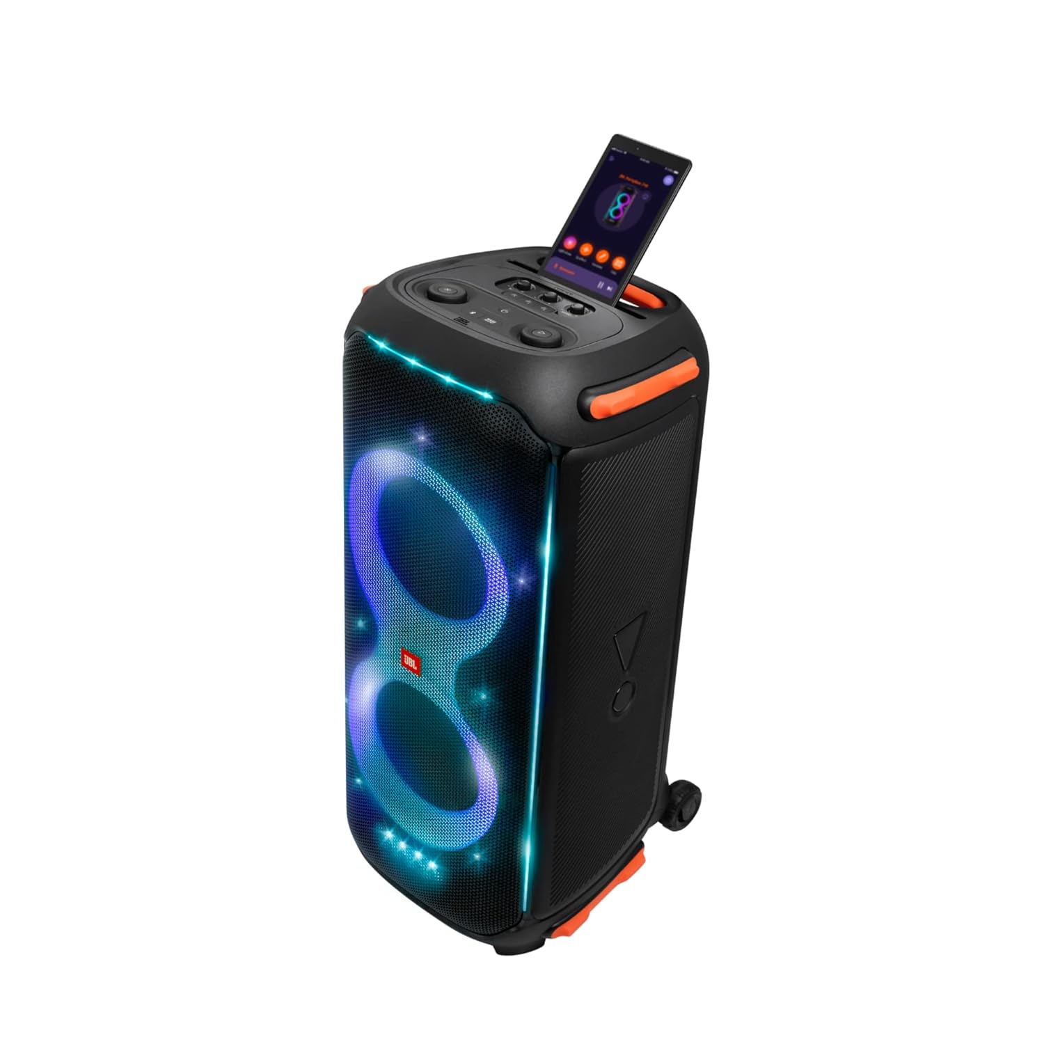 JBL PartyBox 710 Bluetooth Party Speaker with Dynamic Music Synced Flashing Club Pattern Lightshow, Pro Sound, Splashproof, PartyBox App Personalisation,Guitar and Mic Input(800 Watt RMS, Black) - View 2