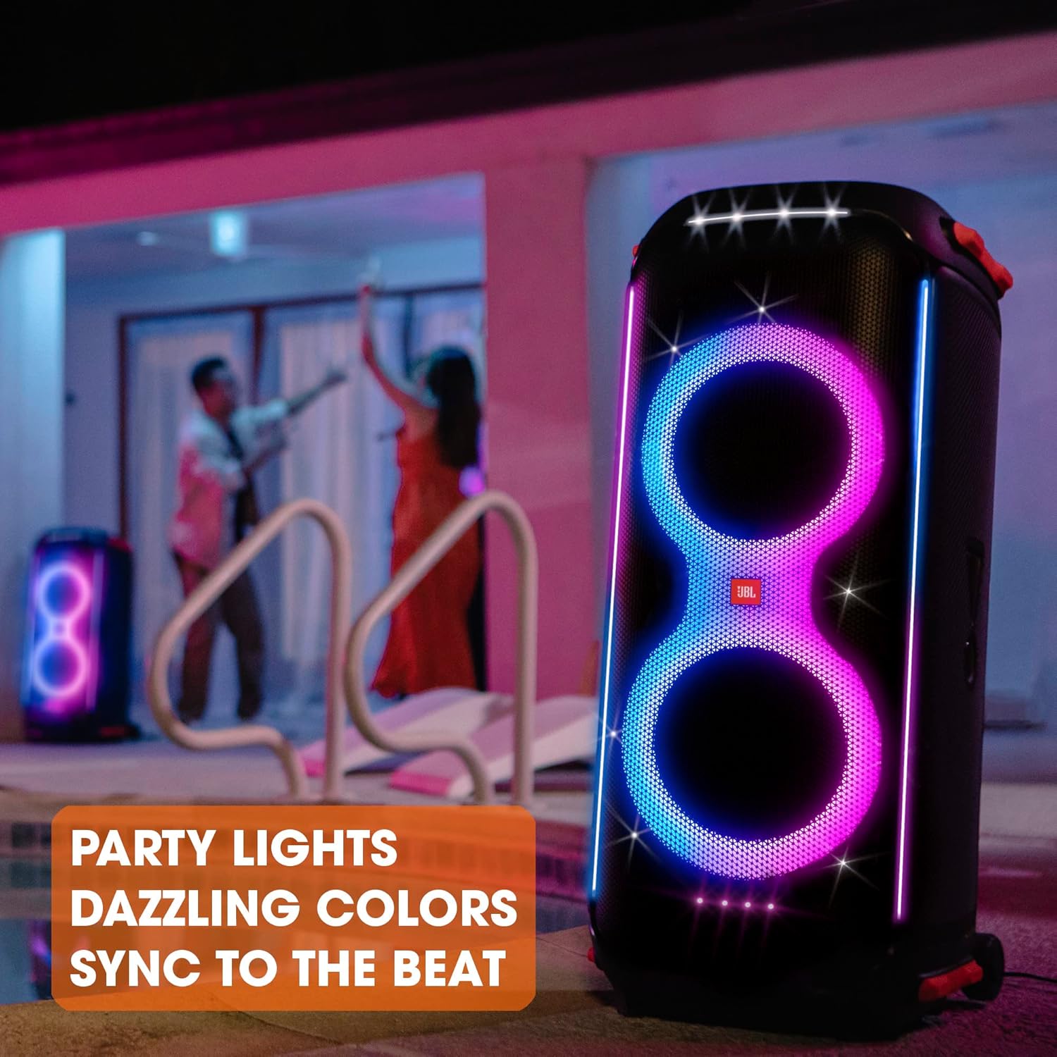 JBL PartyBox 710 Bluetooth Party Speaker with Dynamic Music Synced Flashing Club Pattern Lightshow, Pro Sound, Splashproof, PartyBox App Personalisation,Guitar and Mic Input(800 Watt RMS, Black) - View 7