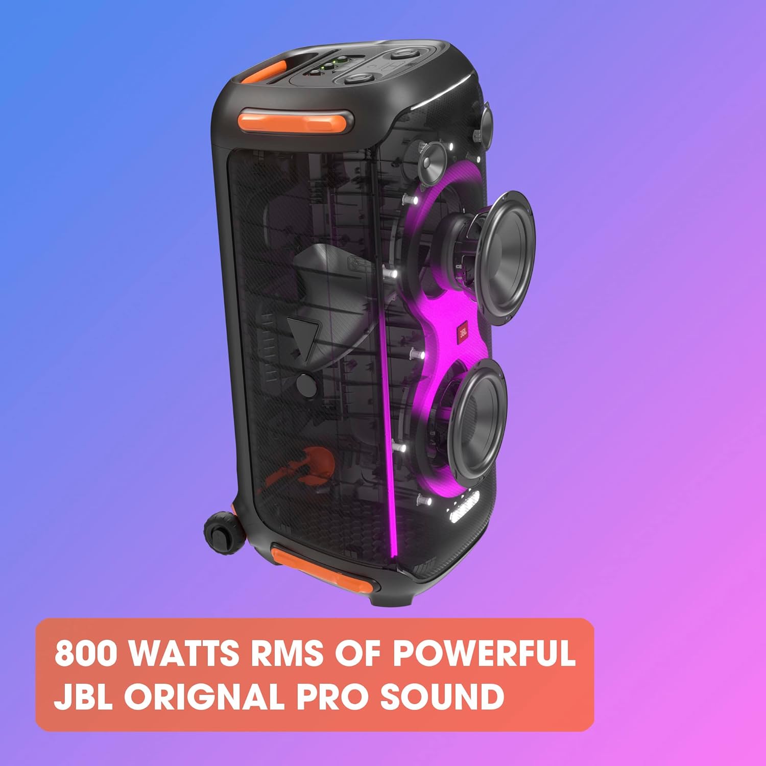 JBL PartyBox 710 Bluetooth Party Speaker with Dynamic Music Synced Flashing Club Pattern Lightshow, Pro Sound, Splashproof, PartyBox App Personalisation,Guitar and Mic Input(800 Watt RMS, Black) - View 8