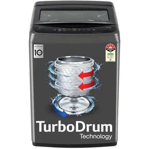 LG 8 Kg Fully Automatic Top Load Washing Machine with TurboDrum | Auto Pre Wash | Auto Restart | Smart Diagnosis | Waterfall Circulation (T80VBMB1Z, Middle Black)