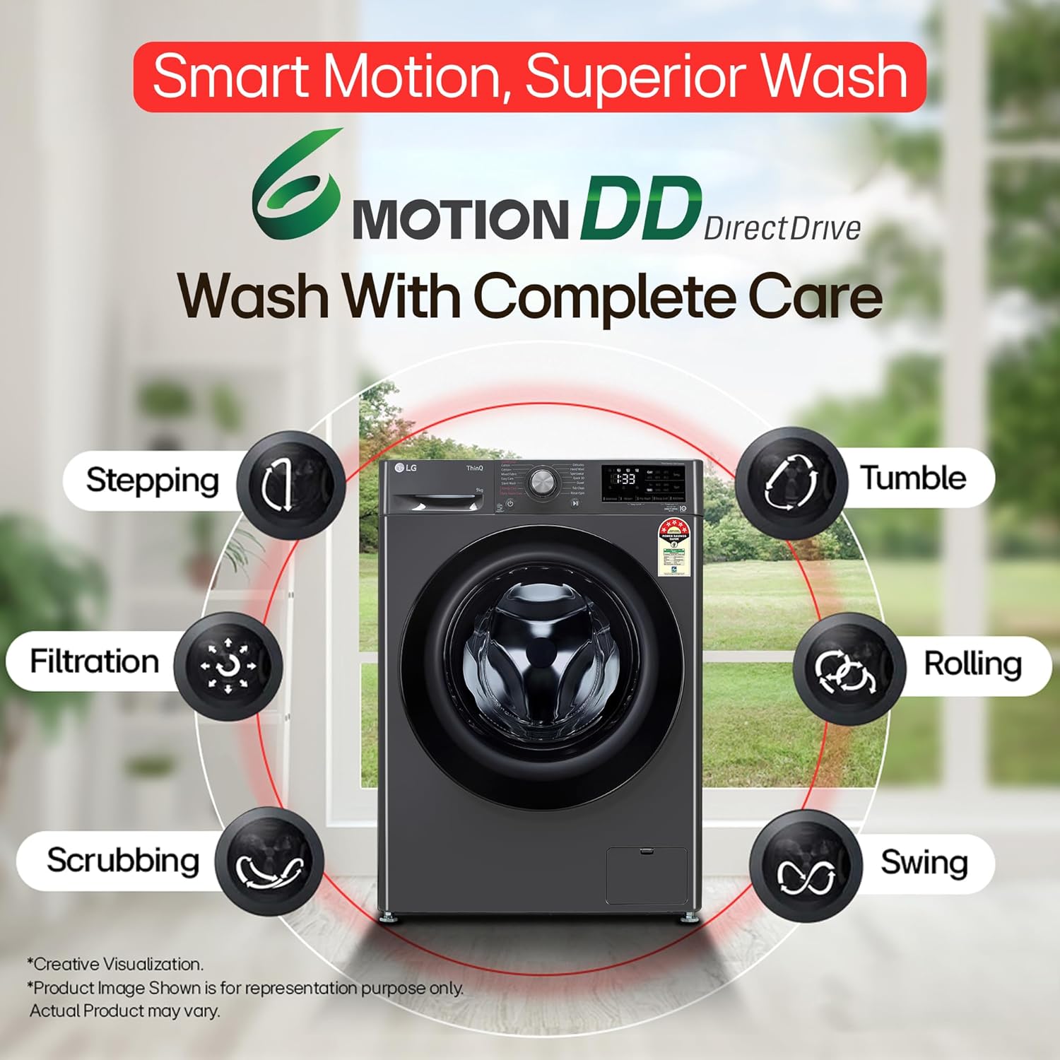 LG Smart Choice, 9 Kg, 5 Star, AI Direct Drive Technology, Steam, 6 Motion DD &amp; Wi-Fi Fully-Automatic Front Load Washing Machine (FHP1209Z5M, Intelligent &amp; Convenient Fabric Care, Middle Black) - View 3