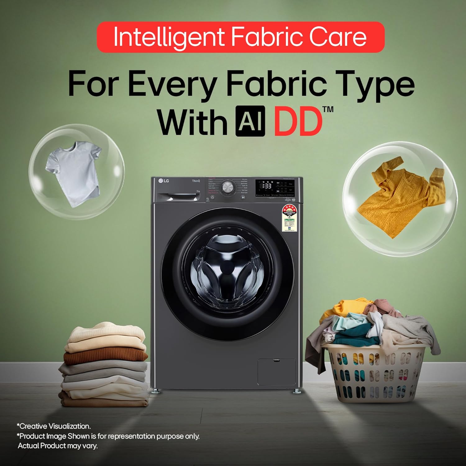 LG Smart Choice, 9 Kg, 5 Star, AI Direct Drive Technology, Steam, 6 Motion DD &amp; Wi-Fi Fully-Automatic Front Load Washing Machine (FHP1209Z5M, Intelligent &amp; Convenient Fabric Care, Middle Black) - View 5