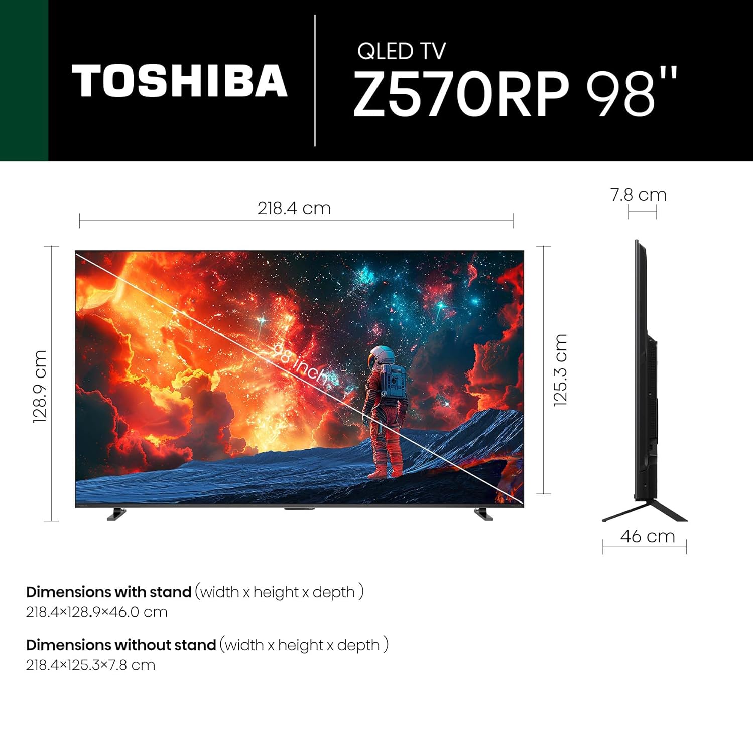 Toshiba 248 cm (98 Inches) 4K Ultra HD Smart QLED TV | Dolby Vision Atmos, HDR10+ | 144 Hz Panel | 2.1 CH 61W Speaker with Sub Woofer | REGZA Engine ZRi | Voice Control | VIDAA OS | 98Z570RP (Black) - View 4