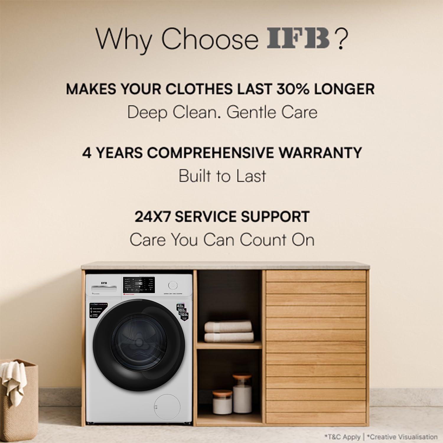 IFB 7 Kg 5 Star, DeepClean® Technology, AI Powered, WiFi, Fully Automatic Front Load Washing Machine (SERENA GXN 7012 CMS, PowerSteam®, 9 Swirl, Steam Refresh, Inbuilt Heater, Eco Inverter, Grey) - View 7