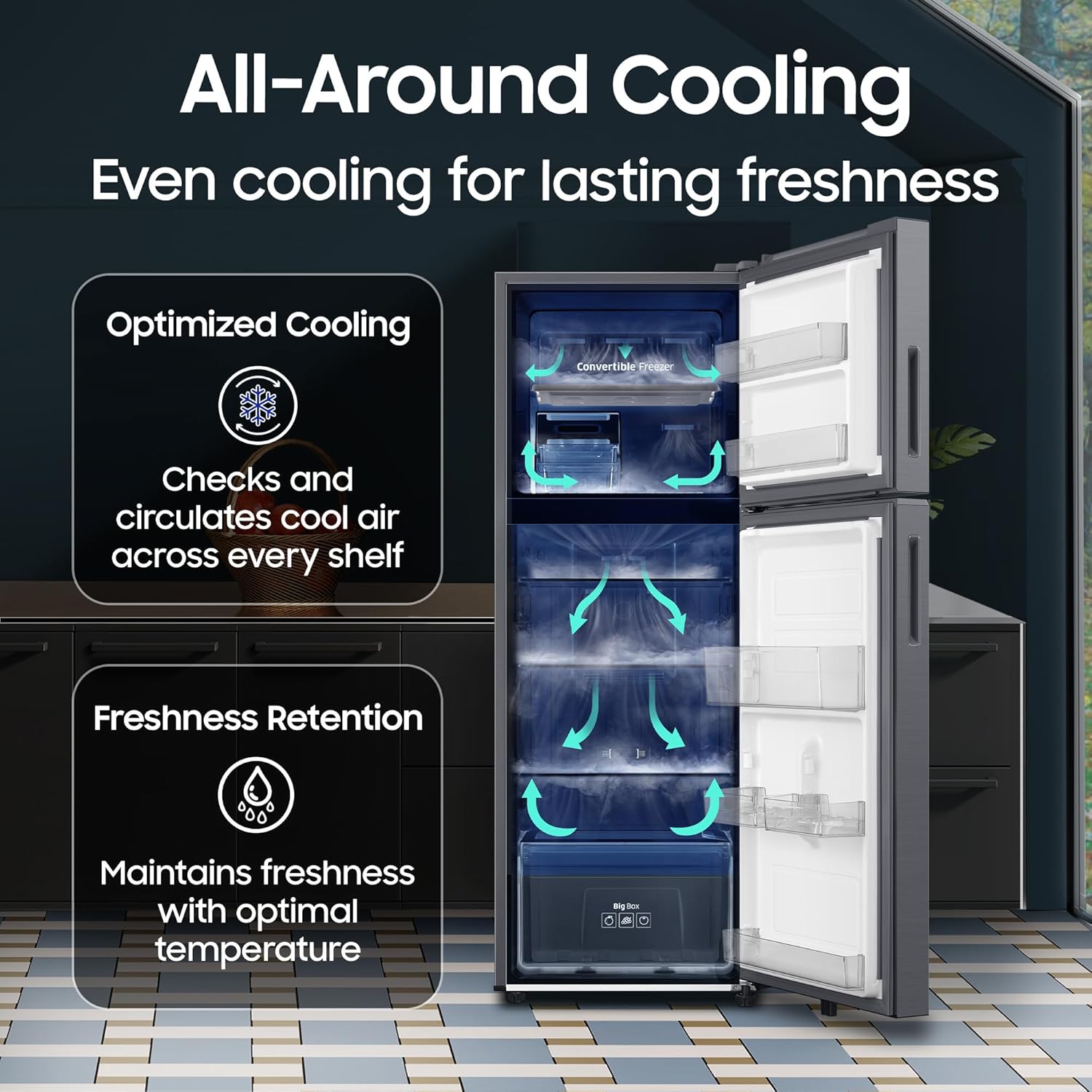 Samsung 236 L, 3 Star, Convertible, Digital Inverter Frost Free Double Door Refrigerator (RT40H28U3THL, Silver, Refined Inox, 2026 Model) - View 3