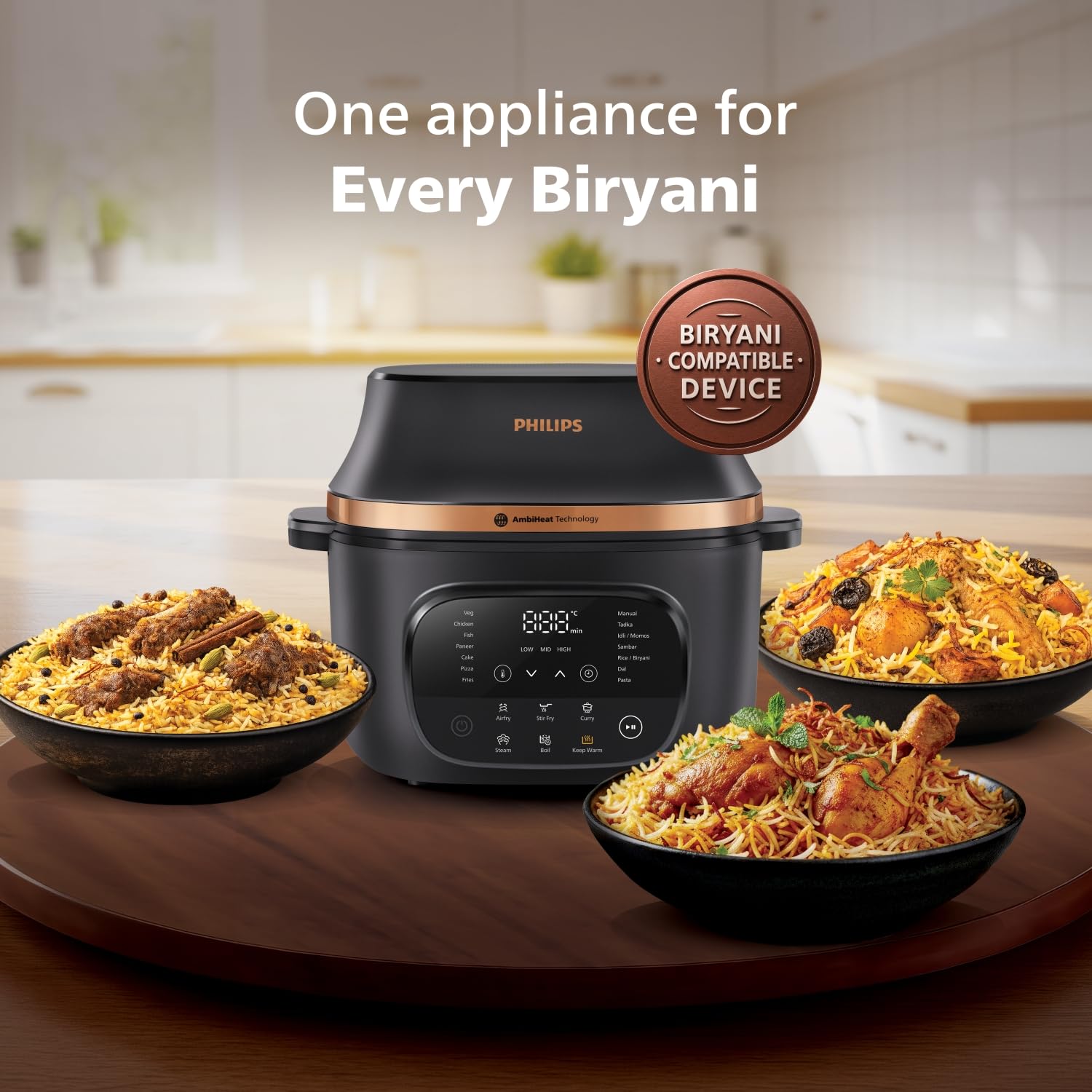 Philips OneChef 6L Smart All in One Cooking Device | 33-in-1 Functions (Air Fryer Oven, Stir Fry, Steam, Boil, Curry, Keep Warm &amp; More) | AmbiHeat Technology Perfect for Indian Recipes &amp; Biryani - View 3