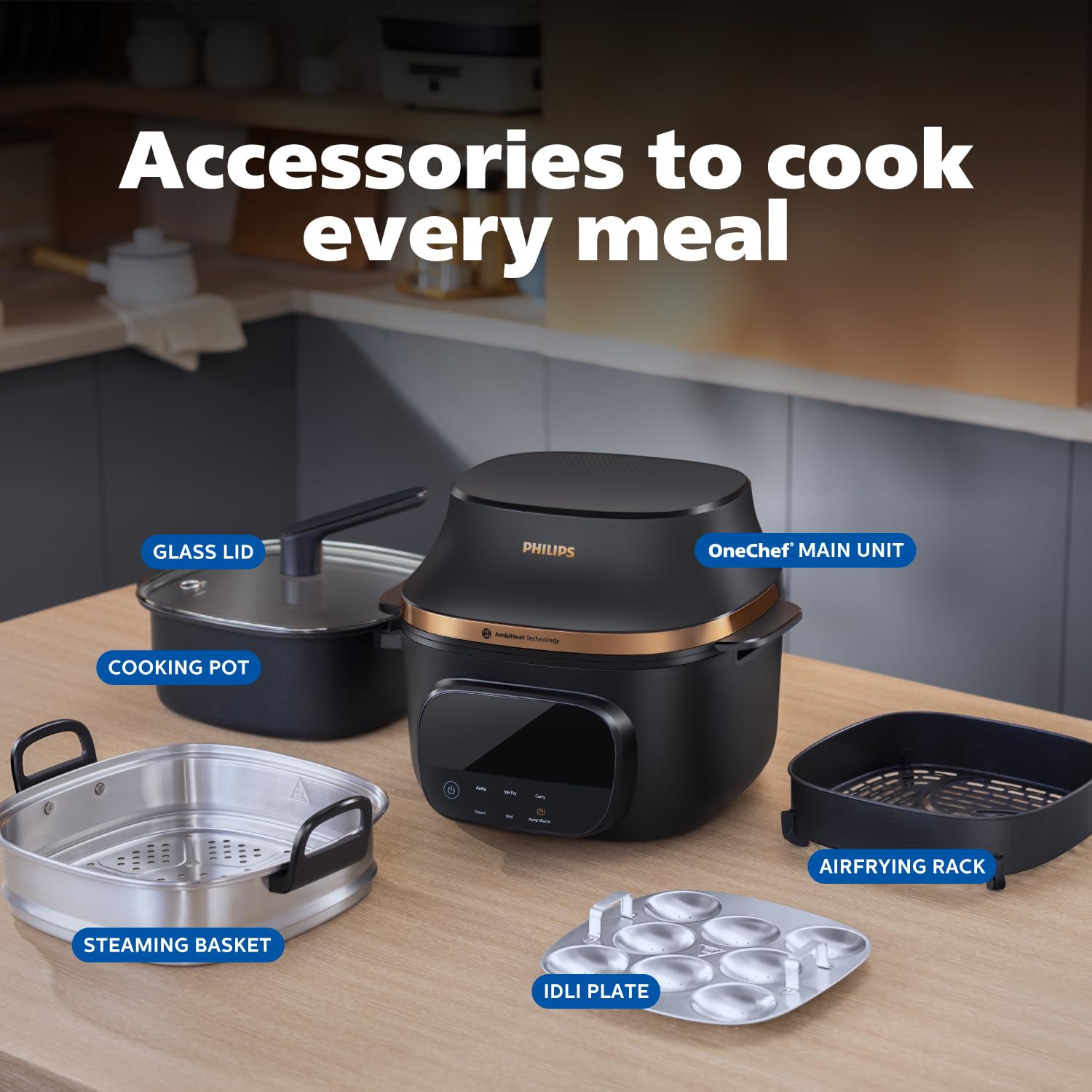 Philips OneChef 6L Smart All in One Cooking Device | 33-in-1 Functions (Air Fryer Oven, Stir Fry, Steam, Boil, Curry, Keep Warm &amp; More) | AmbiHeat Technology Perfect for Indian Recipes &amp; Biryani - View 4