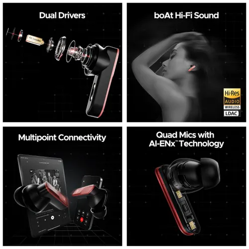 boAt Nirvana X Wireless Earbuds with Knowles dual drivers, 40 Hours Playback, Hi-Res Audio LDAC, boAt Hi-Fi Sound, ENx Technology, Dual Pairing, Galactic Red - View 5