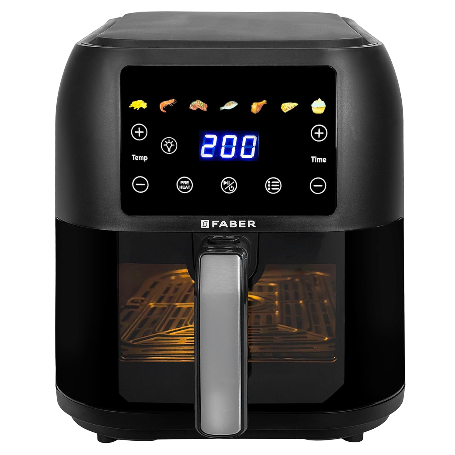 Faber 8 L 1700W Digital Air Fryer | Fry, Bake, Roast | 85% Less Oil, 200°C Swirl Heating Technology | 7-Preset Menu, Touch Control Interface, View Window, Auto Shut-Off | Black