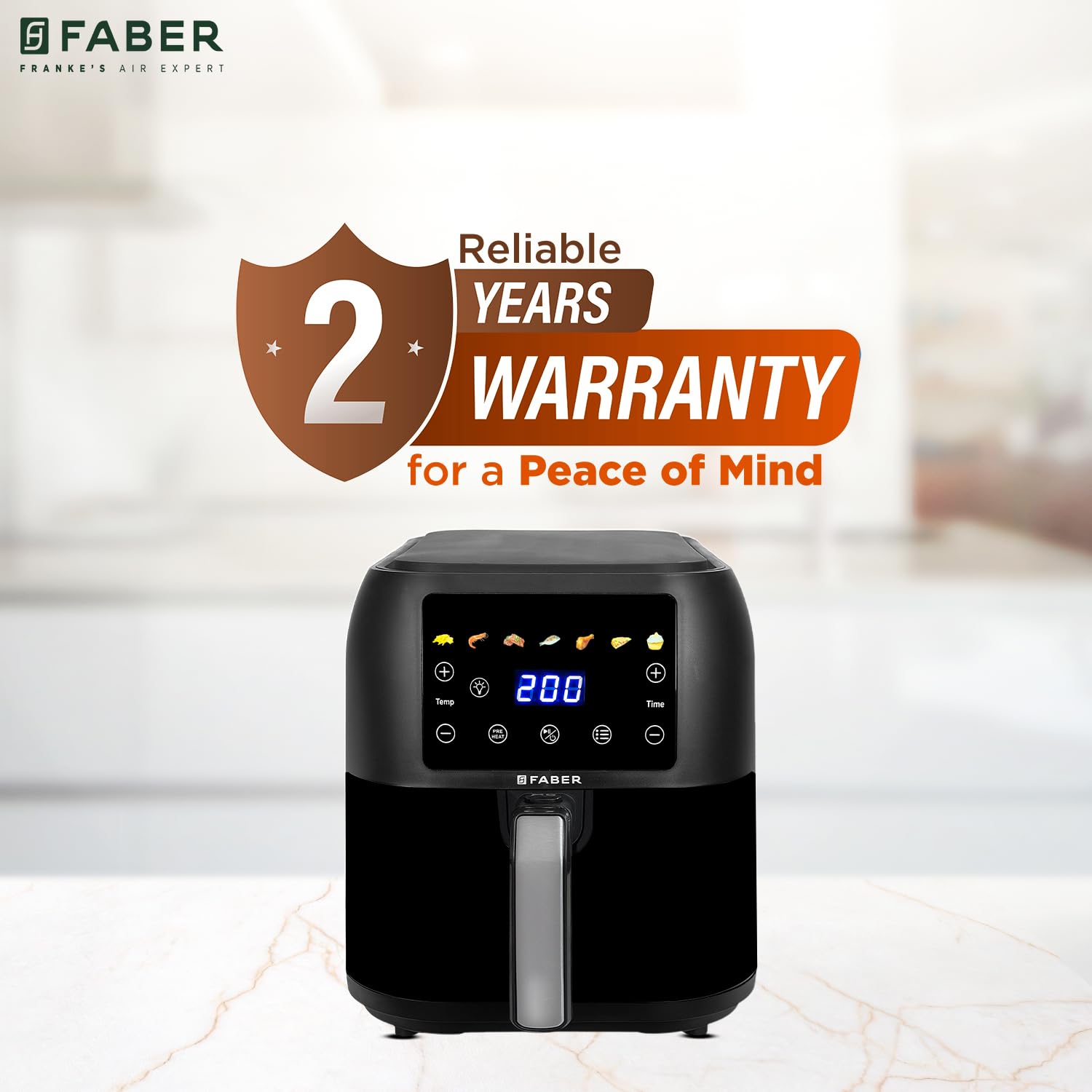 Faber 8 L 1700W Digital Air Fryer | Fry, Bake, Roast | 85% Less Oil, 200°C Swirl Heating Technology | 7-Preset Menu, Touch Control Interface, View Window, Auto Shut-Off | Black - View 3