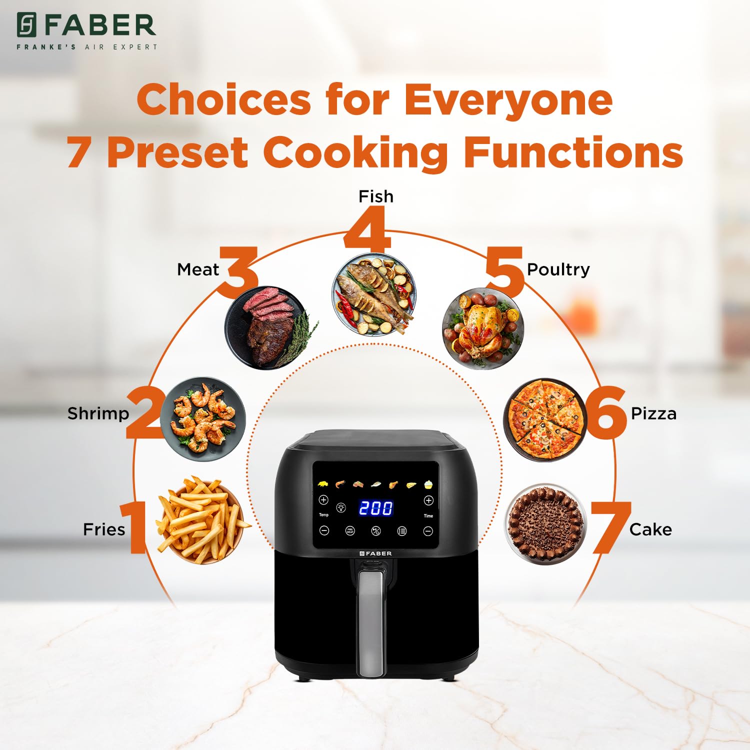 Faber 8 L 1700W Digital Air Fryer | Fry, Bake, Roast | 85% Less Oil, 200°C Swirl Heating Technology | 7-Preset Menu, Touch Control Interface, View Window, Auto Shut-Off | Black - View 5