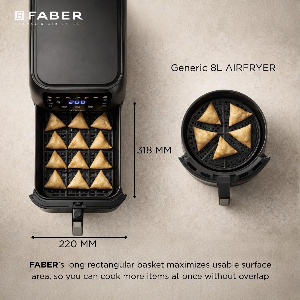 Faber 8 L 1700W Digital Air Fryer | Fry, Bake, Roast | 85% Less Oil, 200°C Swirl Heating Technology | 7-Preset Menu, Touch Control Interface, View Window, Auto Shut-Off | Black - View 8