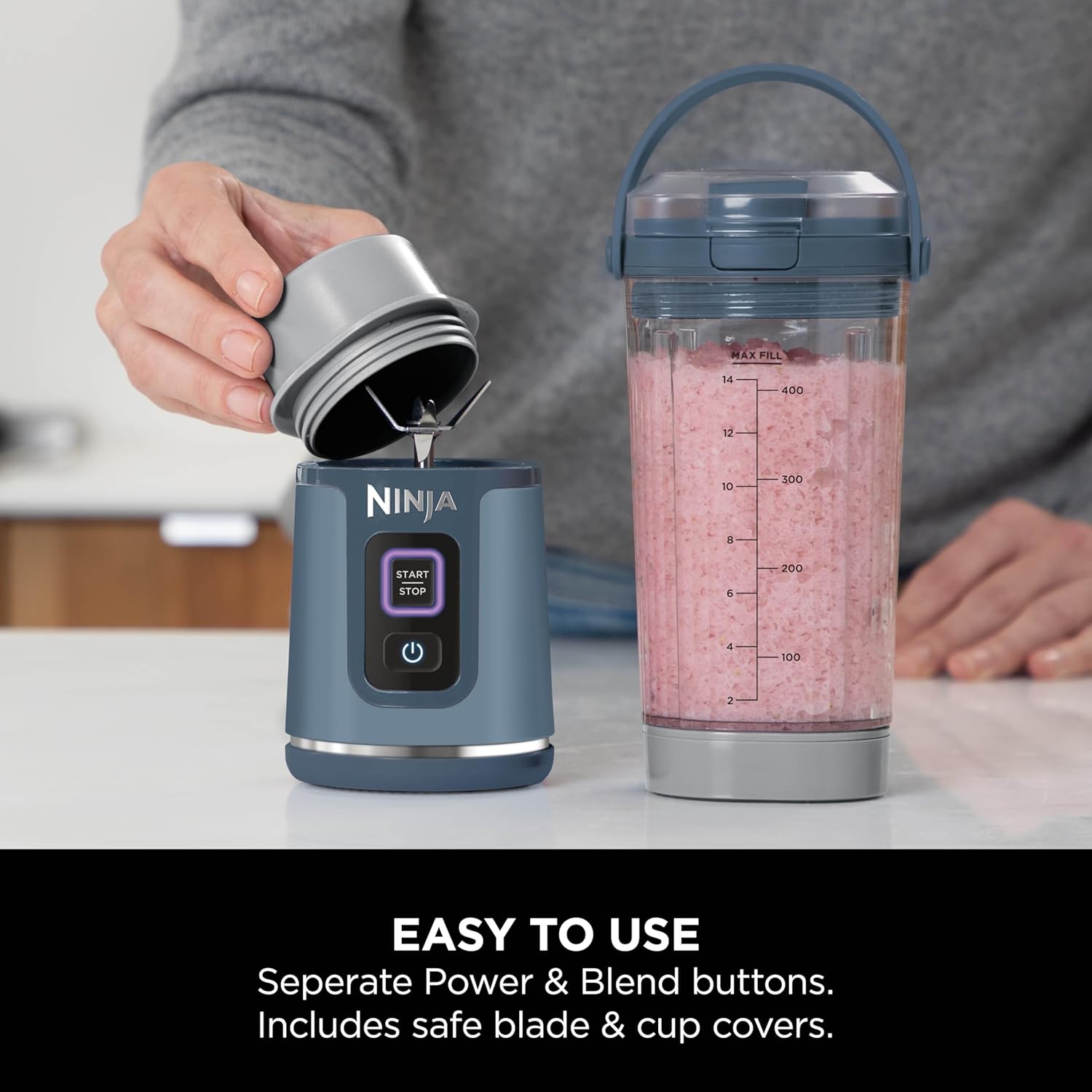 Ninja Blast Portable Cordless Blender (BC151INNV) – 530ml | USB-C Rechargeable | Crushes Ice & Frozen Fruit | BPA Free, Leak-Proof Travel Lid Denim Blue, Kitchen