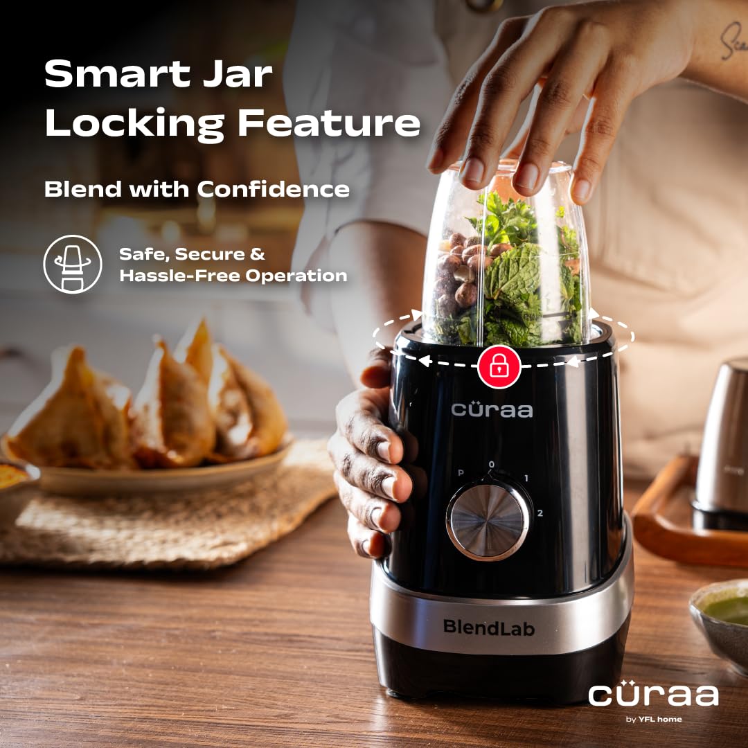 Cüraa BlendLab Mixer Grinder for kitchen 4 Jars 100% Copper Motor Stainless Steel Jar for Spice Grinding & Chutneys Compact Smoothie Blender Smoothies Maker 2 Year Warranty, 400w - View 4