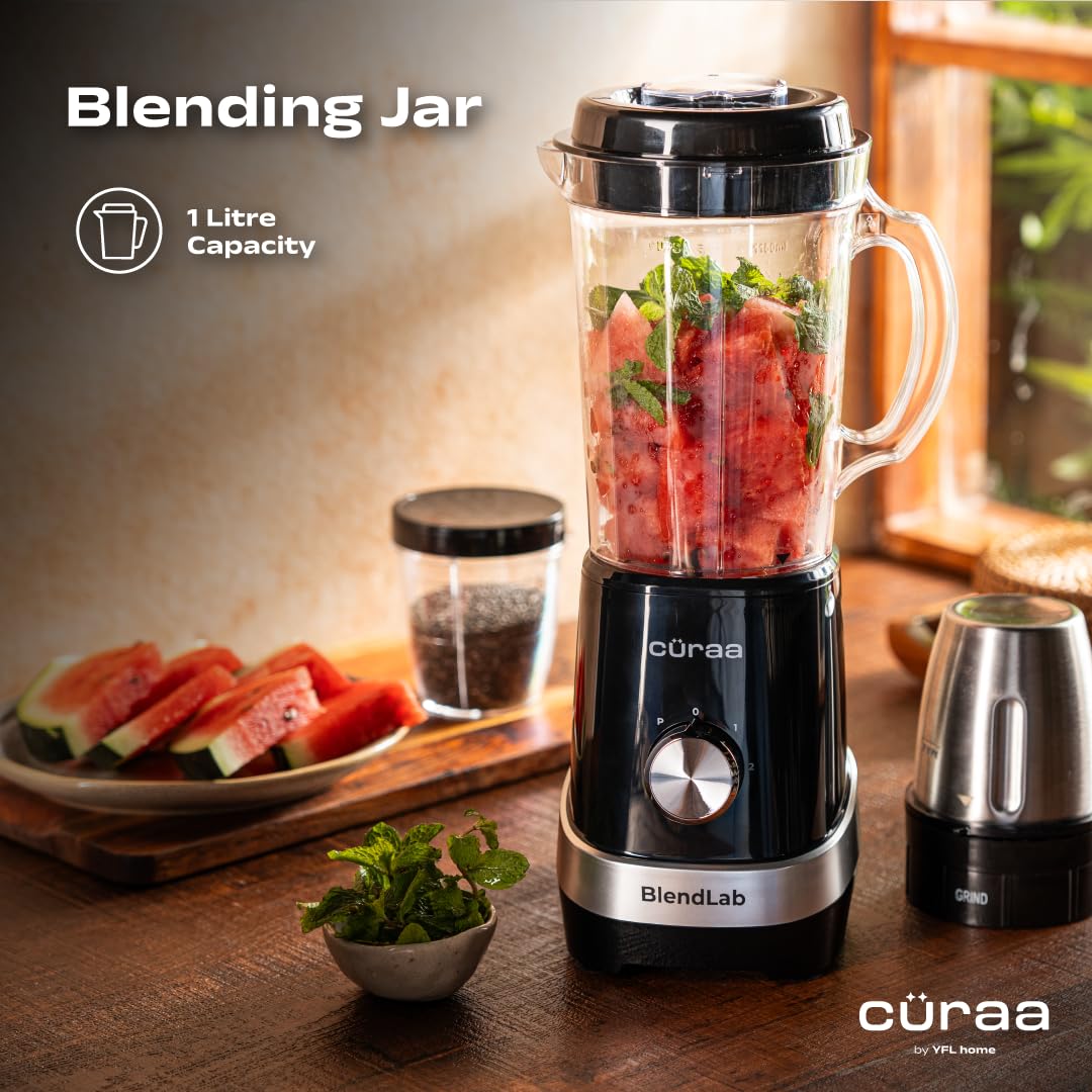 Cüraa BlendLab Mixer Grinder for kitchen 4 Jars 100% Copper Motor Stainless Steel Jar for Spice Grinding & Chutneys Compact Smoothie Blender Smoothies Maker 2 Year Warranty, 400w - View 6