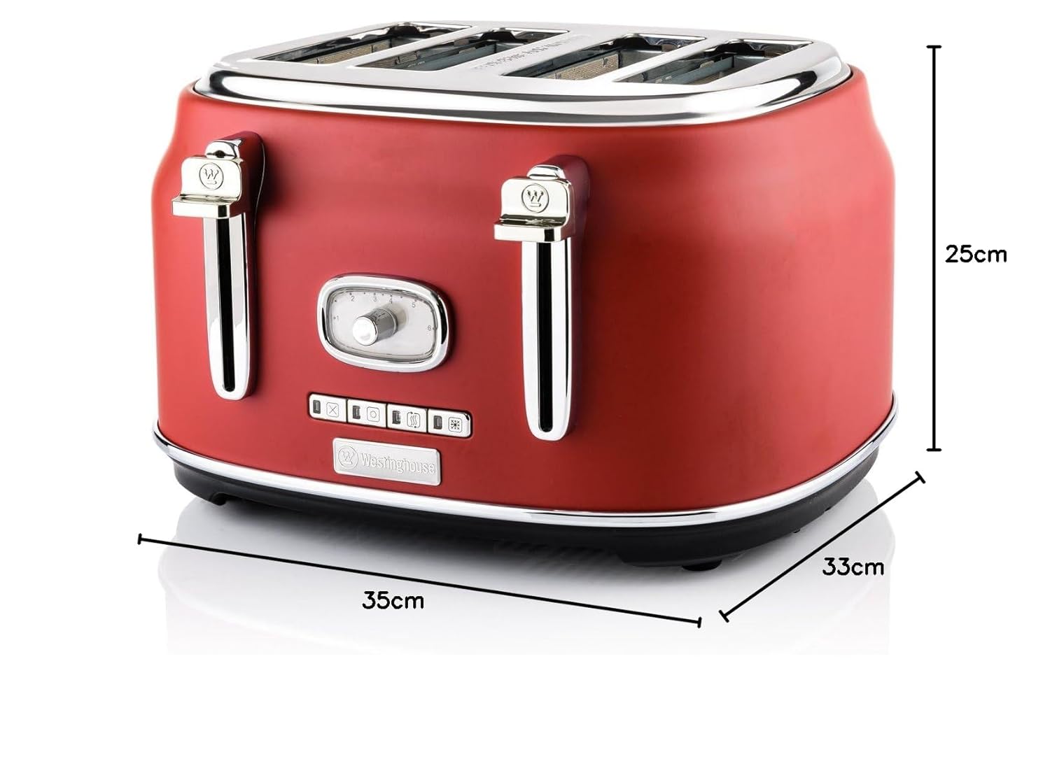 Westinghouse 4 Slice 1750 Watts Retro Toaster | Removable Bun Attachment, 6 Browning Levels, Bread Centring, Defrost, Warm-up & Stop Function, Extendable Crumb Tray | 2-Yr Warranty (Red)