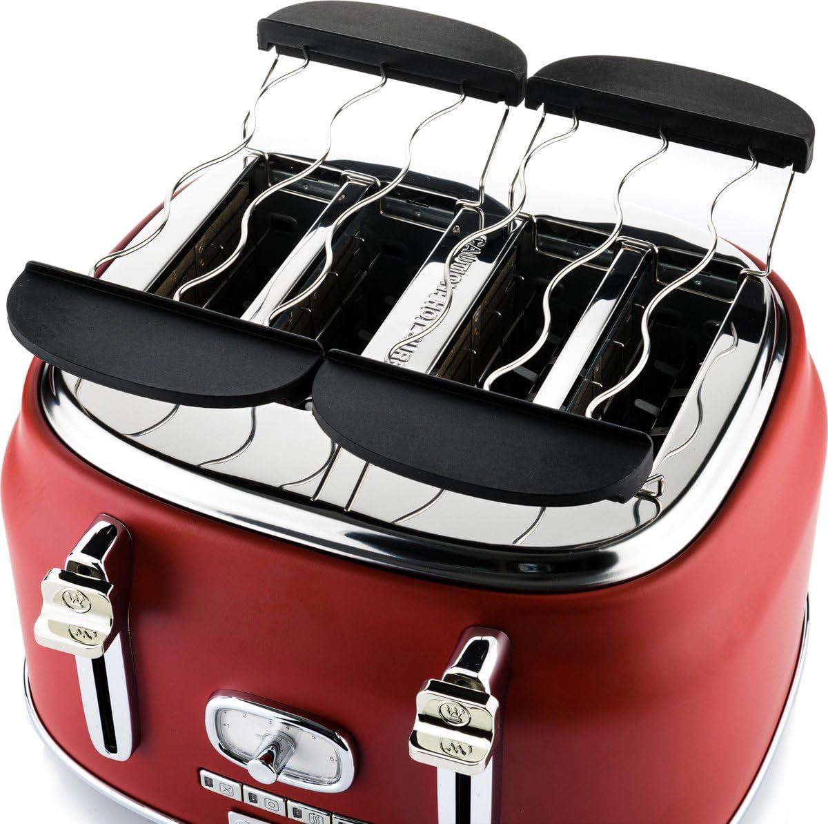 Westinghouse 4 Slice 1750 Watts Retro Toaster | Removable Bun Attachment, 6 Browning Levels, Bread Centring, Defrost, Warm-up & Stop Function, Extendable Crumb Tray | 2-Yr Warranty (Red) - View 2
