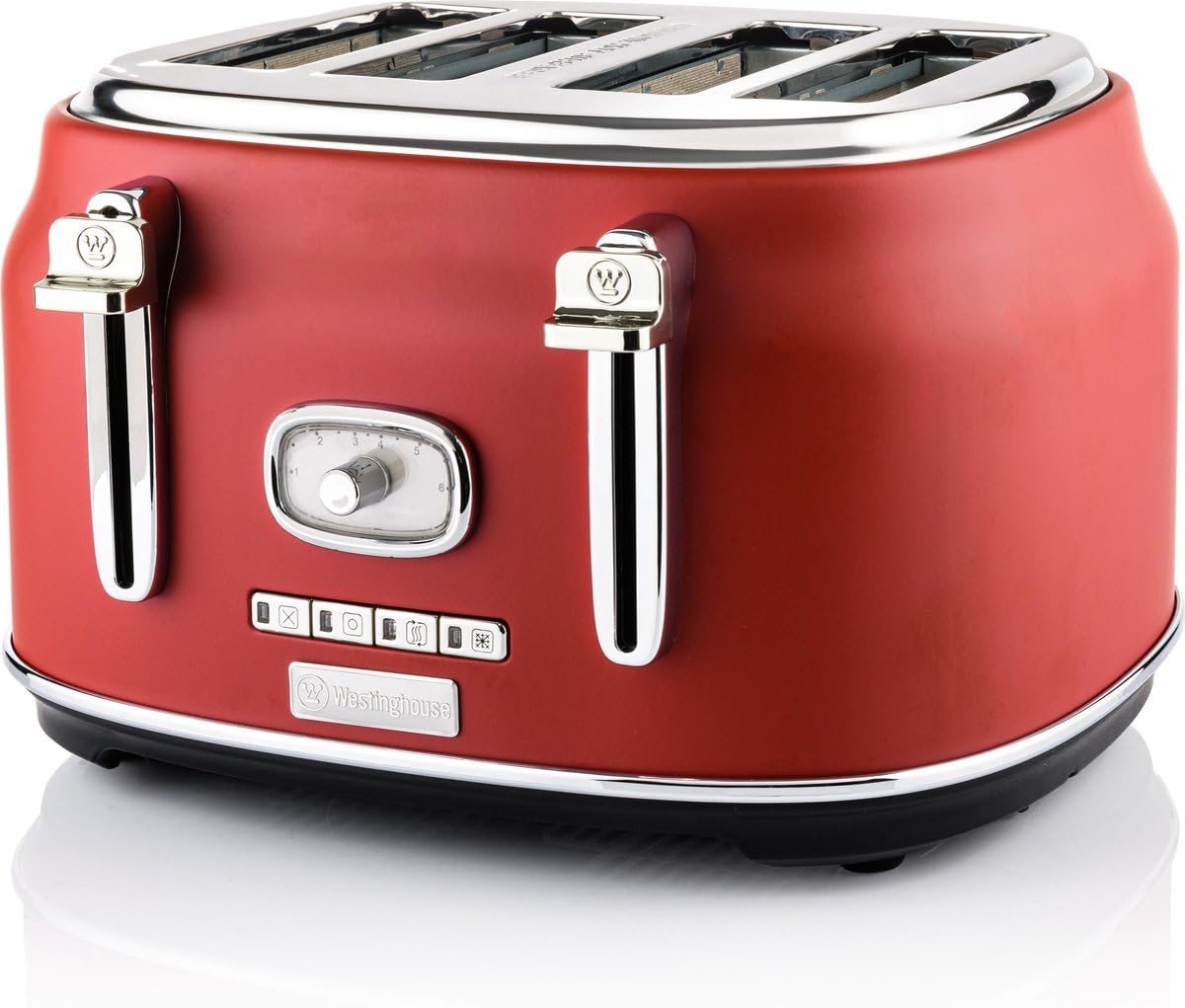 Westinghouse 4 Slice 1750 Watts Retro Toaster | Removable Bun Attachment, 6 Browning Levels, Bread Centring, Defrost, Warm-up & Stop Function, Extendable Crumb Tray | 2-Yr Warranty (Red) - View 6