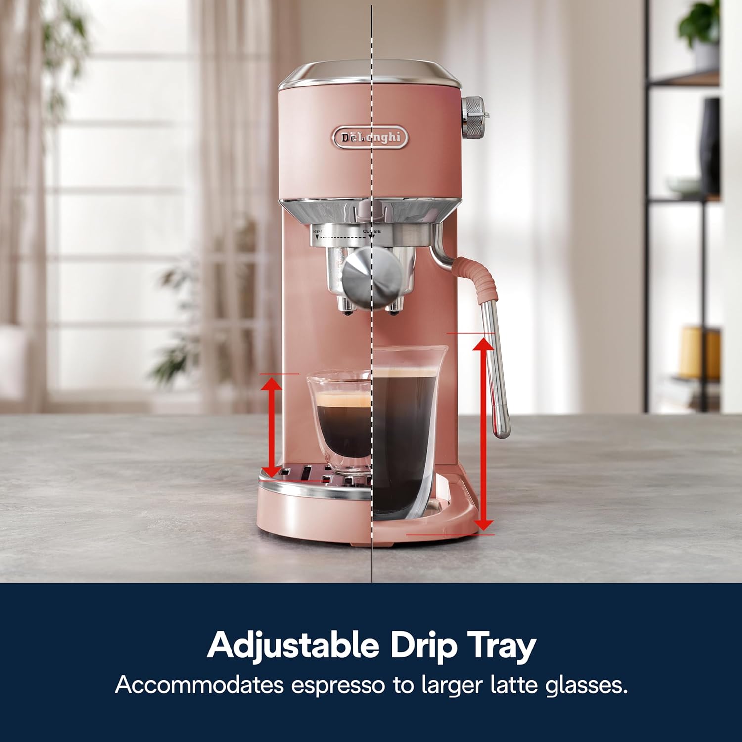 De’Longhi Dedica Duo Cold Brew Espresso Machine with Milk Frother, 15 Bar Pressure, Original Italian Barista Style Coffee Maker, Make Espresso, Latte, Cappuccino &amp; Ice Coffee, Pistachio Pink, EC890PK - View 2