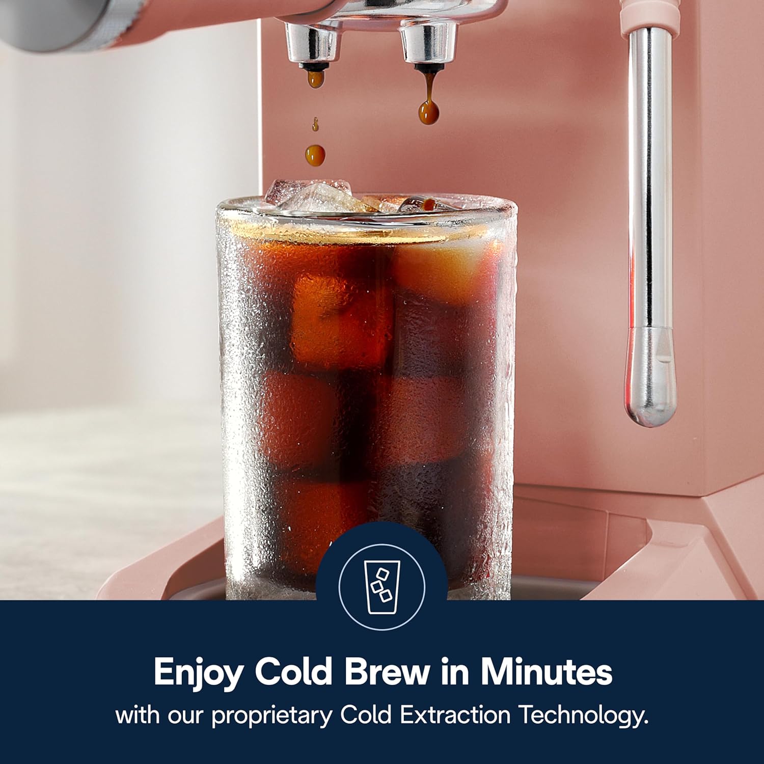 De’Longhi Dedica Duo Cold Brew Espresso Machine with Milk Frother, 15 Bar Pressure, Original Italian Barista Style Coffee Maker, Make Espresso, Latte, Cappuccino &amp; Ice Coffee, Pistachio Pink, EC890PK - View 5