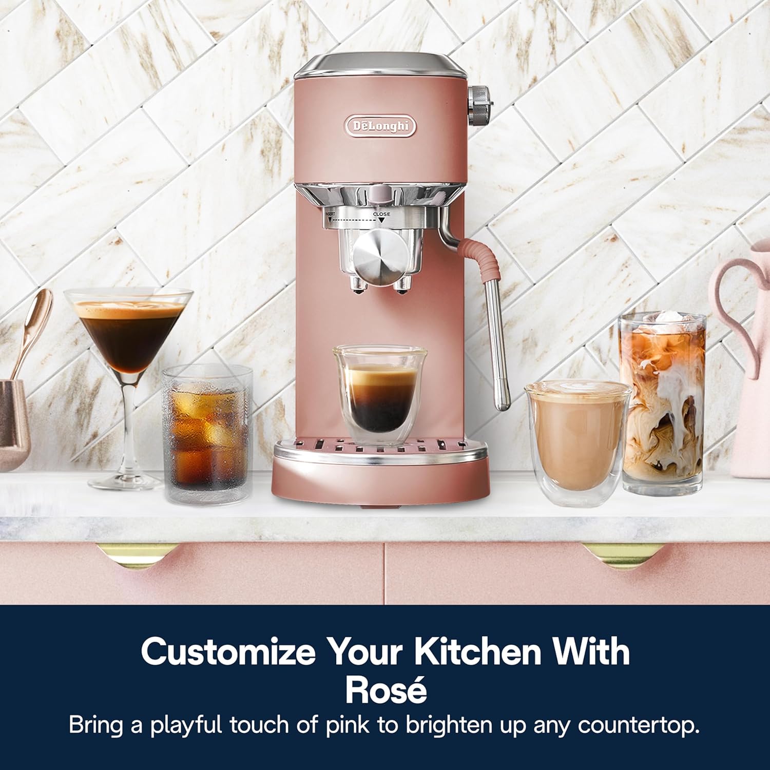 De’Longhi Dedica Duo Cold Brew Espresso Machine with Milk Frother, 15 Bar Pressure, Original Italian Barista Style Coffee Maker, Make Espresso, Latte, Cappuccino &amp; Ice Coffee, Pistachio Pink, EC890PK - View 7