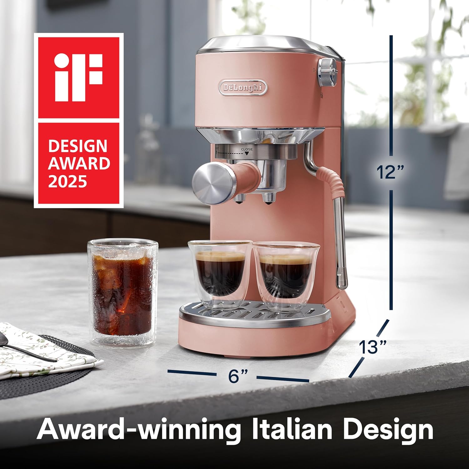 De’Longhi Dedica Duo Cold Brew Espresso Machine with Milk Frother, 15 Bar Pressure, Original Italian Barista Style Coffee Maker, Make Espresso, Latte, Cappuccino &amp; Ice Coffee, Pistachio Pink, EC890PK - View 8