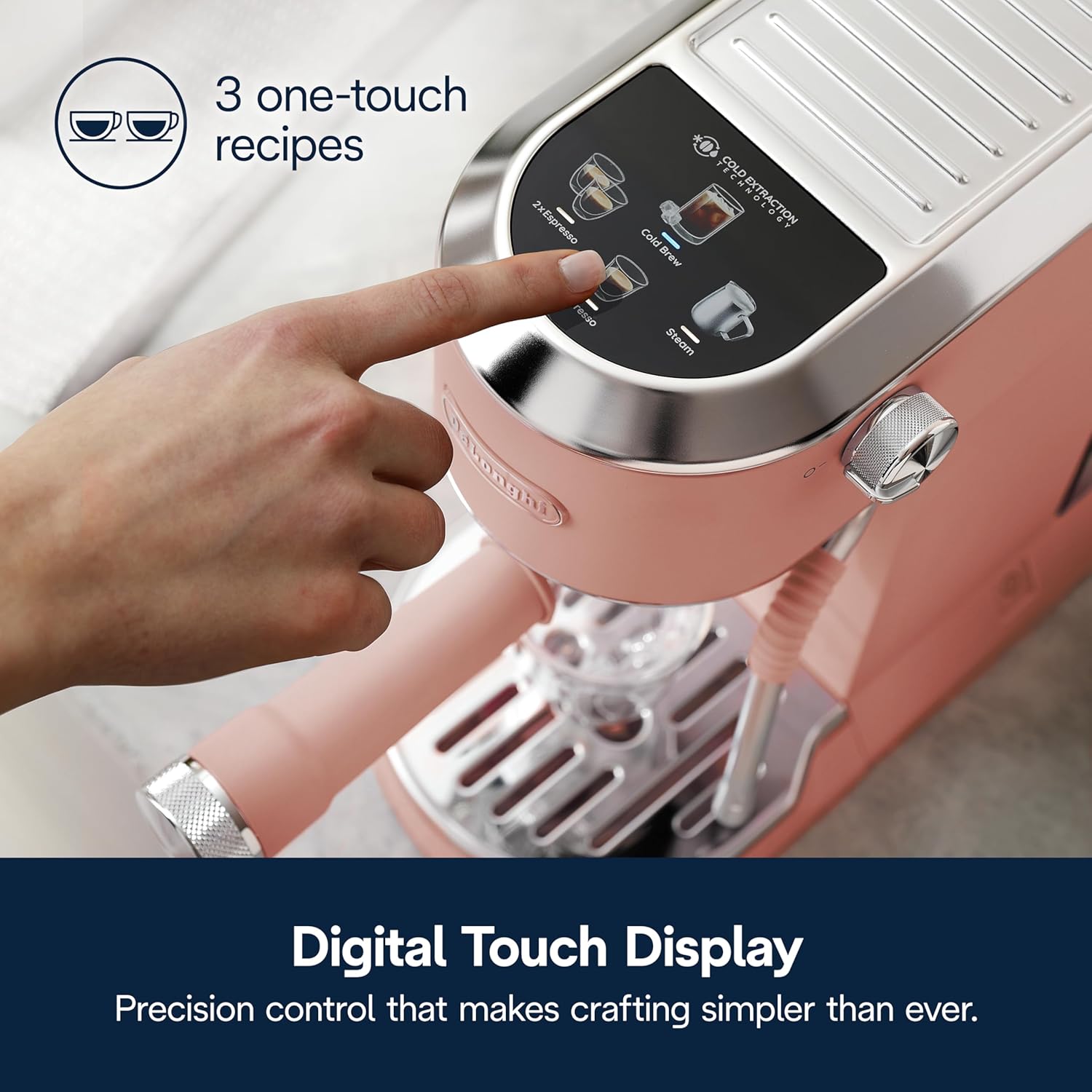 De’Longhi Dedica Duo Cold Brew Espresso Machine with Milk Frother, 15 Bar Pressure, Original Italian Barista Style Coffee Maker, Make Espresso, Latte, Cappuccino &amp; Ice Coffee, Pistachio Pink, EC890PK - View 9